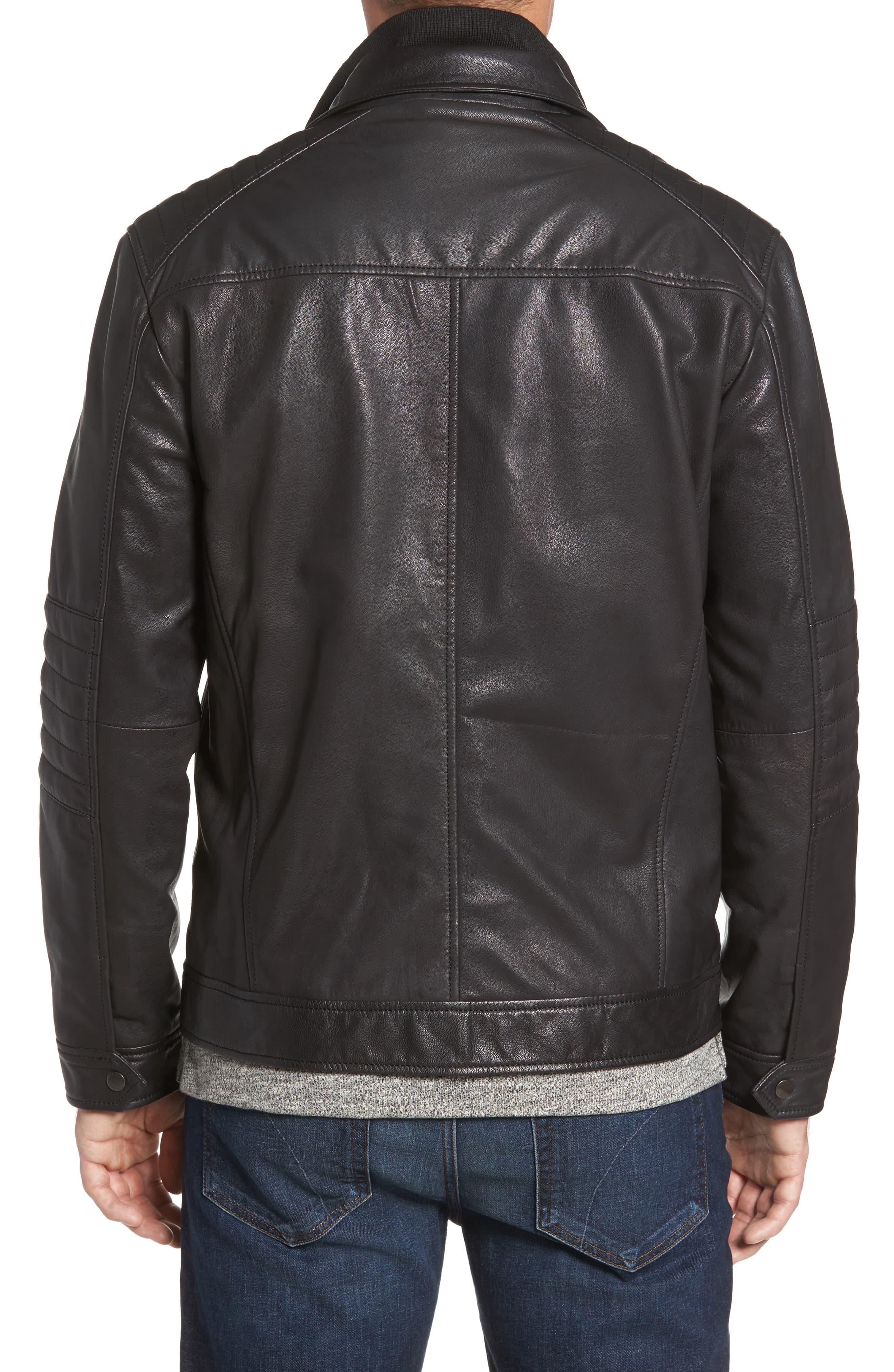Cole Haan Washed Leather Moto Jacket With Knit Bib in