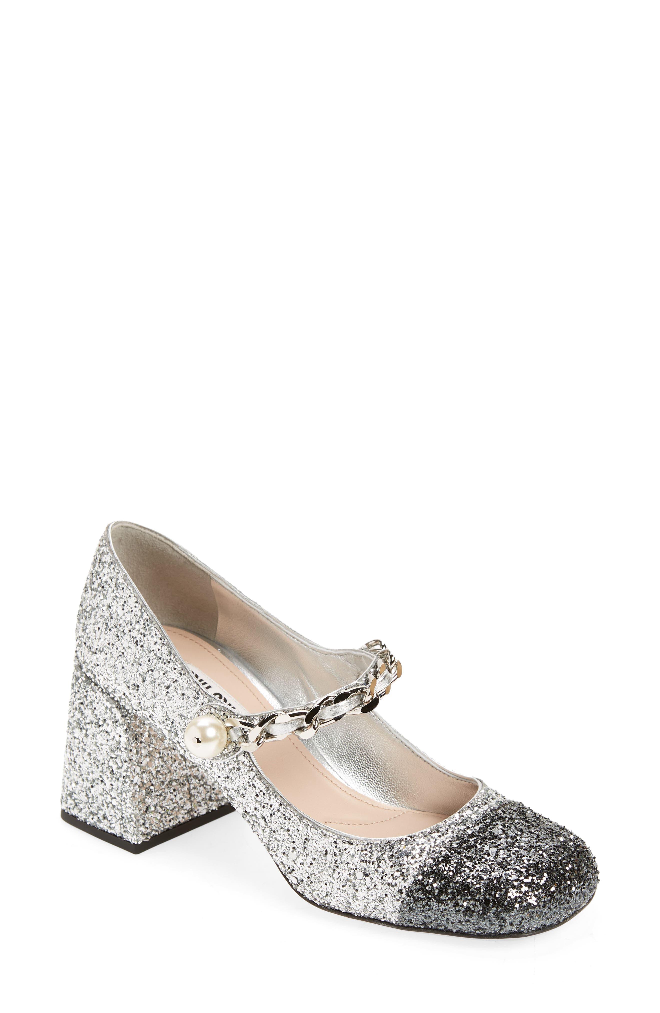 miu miu glitter mary jane pumps