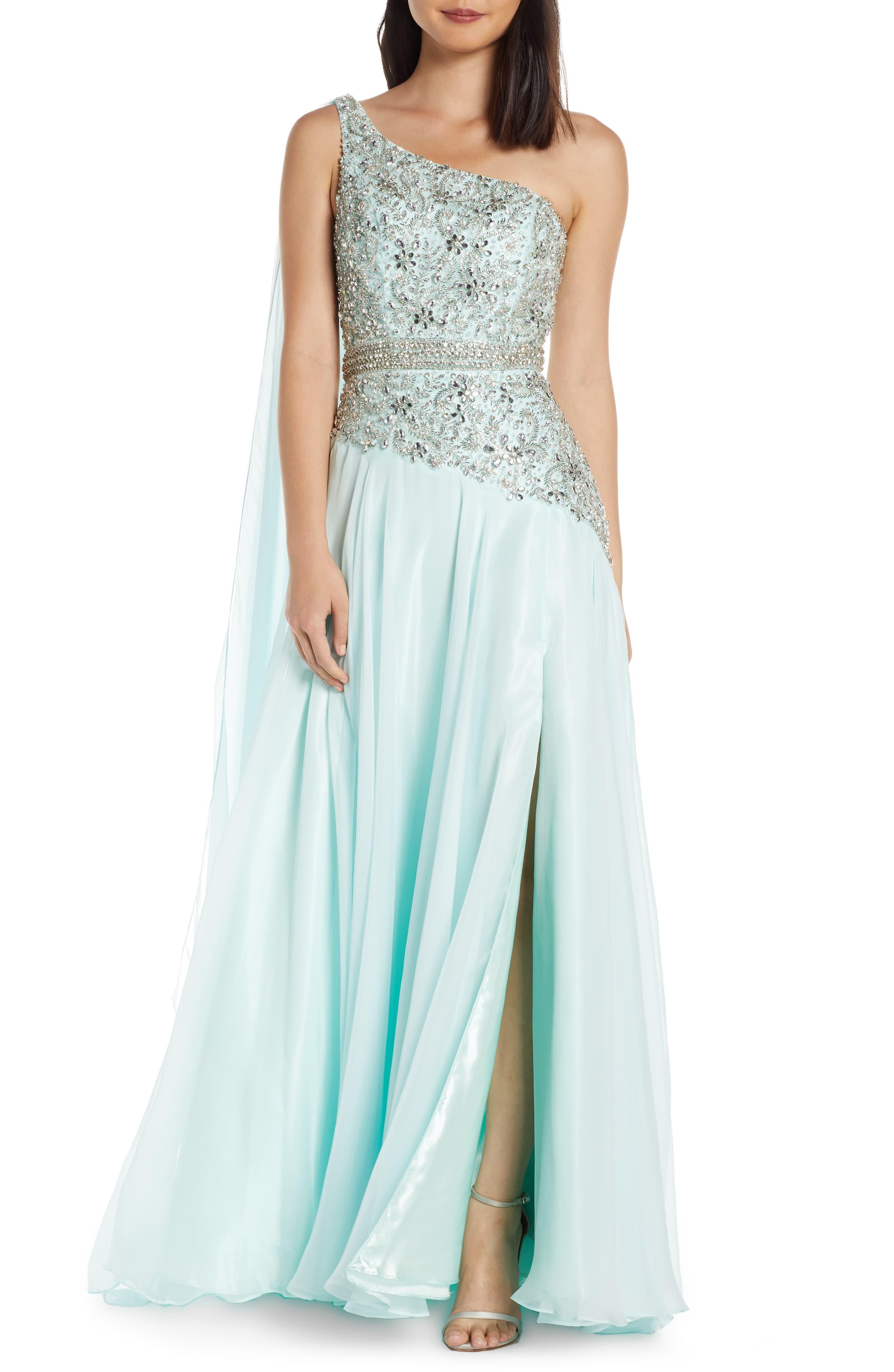 mac duggal sequin slit gown