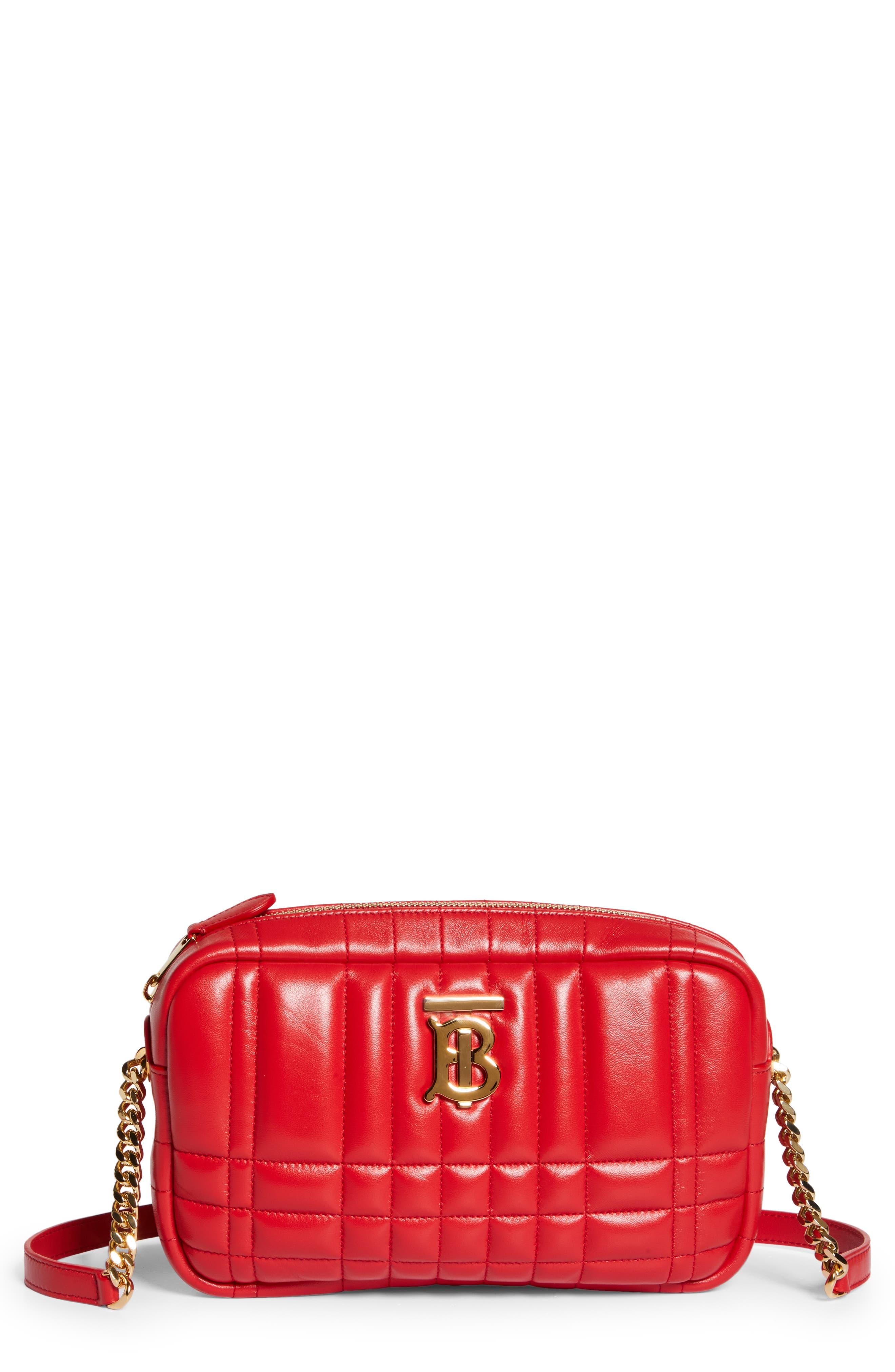 Burberry Small Lola Check Quilted Leather Camera Bag in Red | Lyst