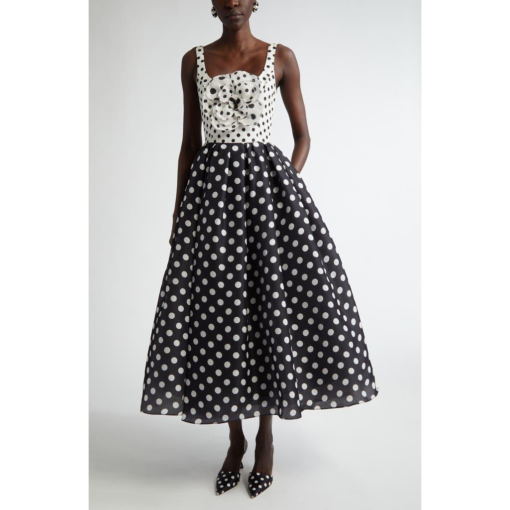 Carolina Herrera Rosette Polka Dot Fit & Flare Silk Midi Dress in Black | Lyst Carolina Herrera Rosette Polka Dot Fit & Flare Silk Midi Dress in Black | Lyst
