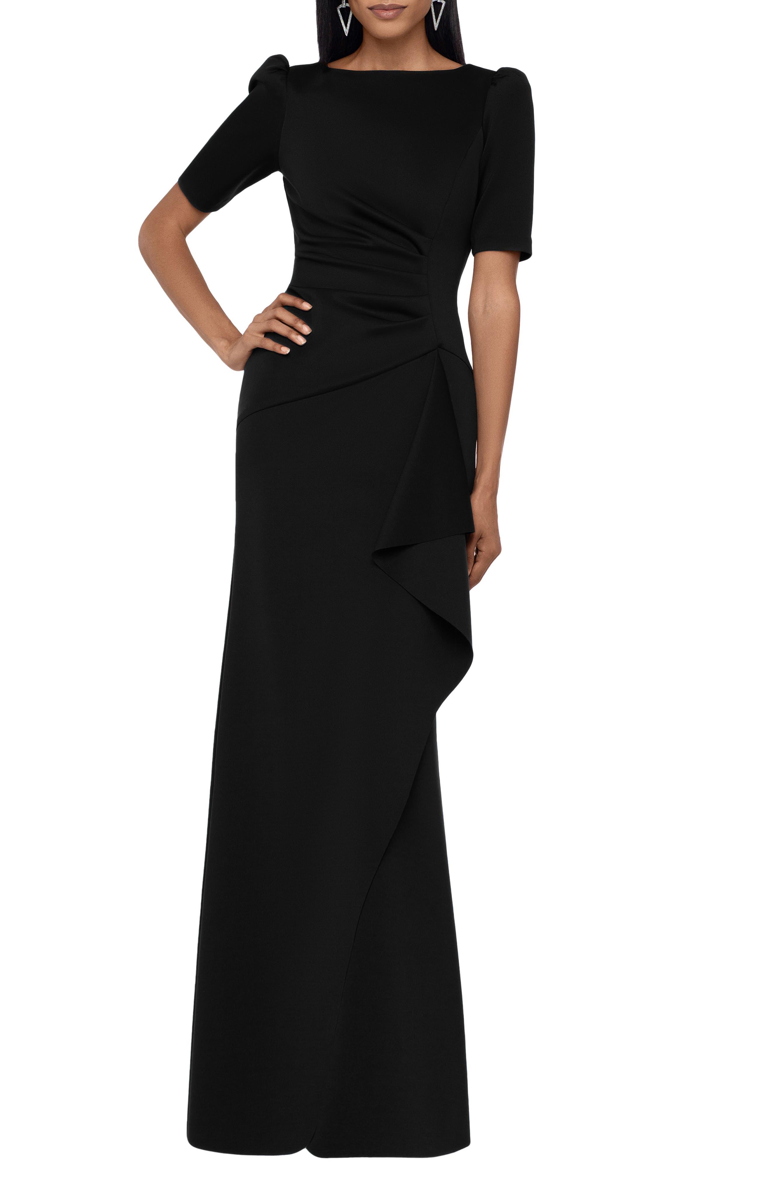 Xscape Side Ruched Ruffle Details Scuba Crepe Gown in Black Lyst