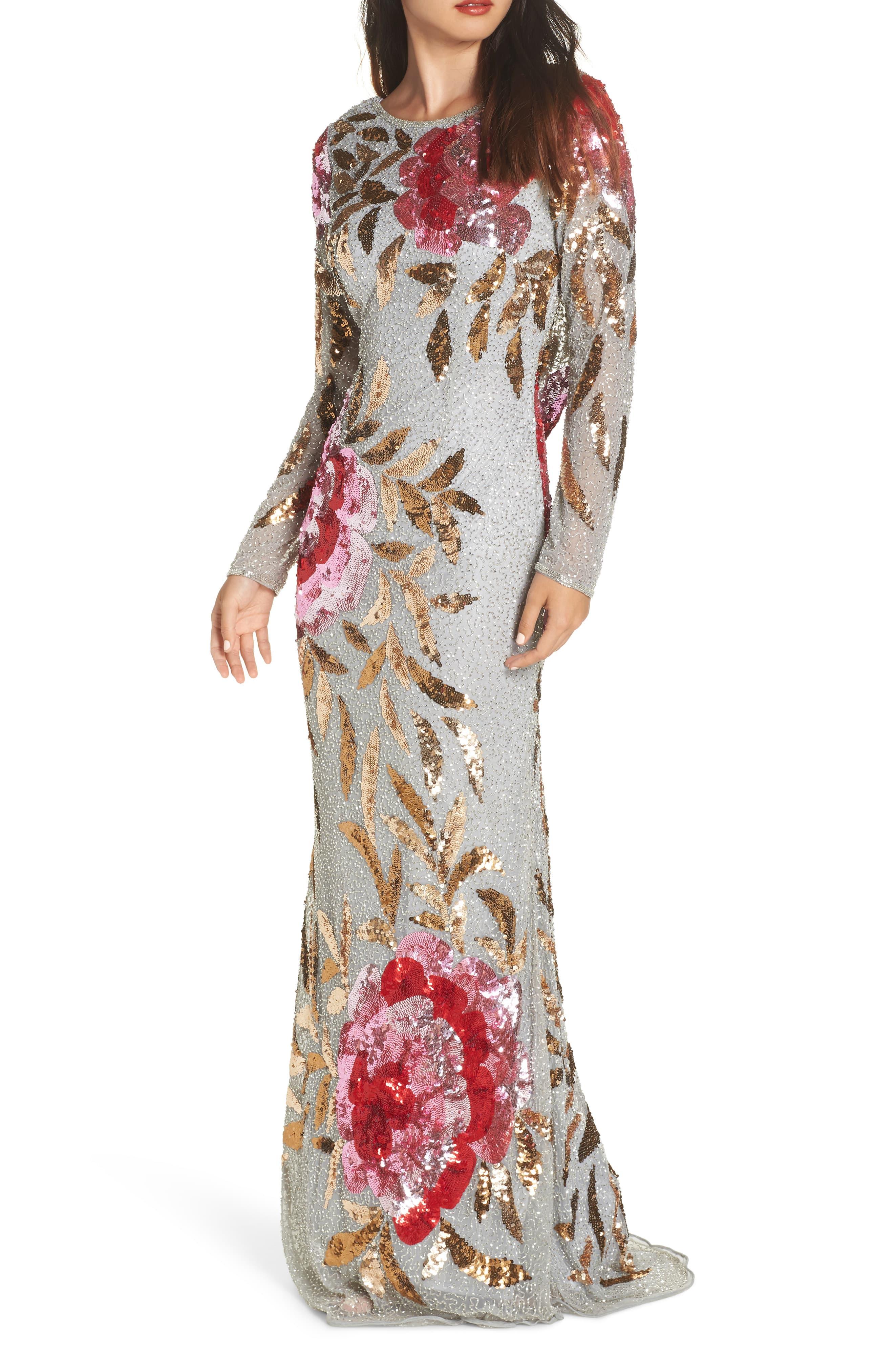 mac duggal long sleeve sequin column gown