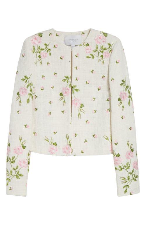 Giambattista Valli Rose Embroidered Cotton Blend Jacket in White