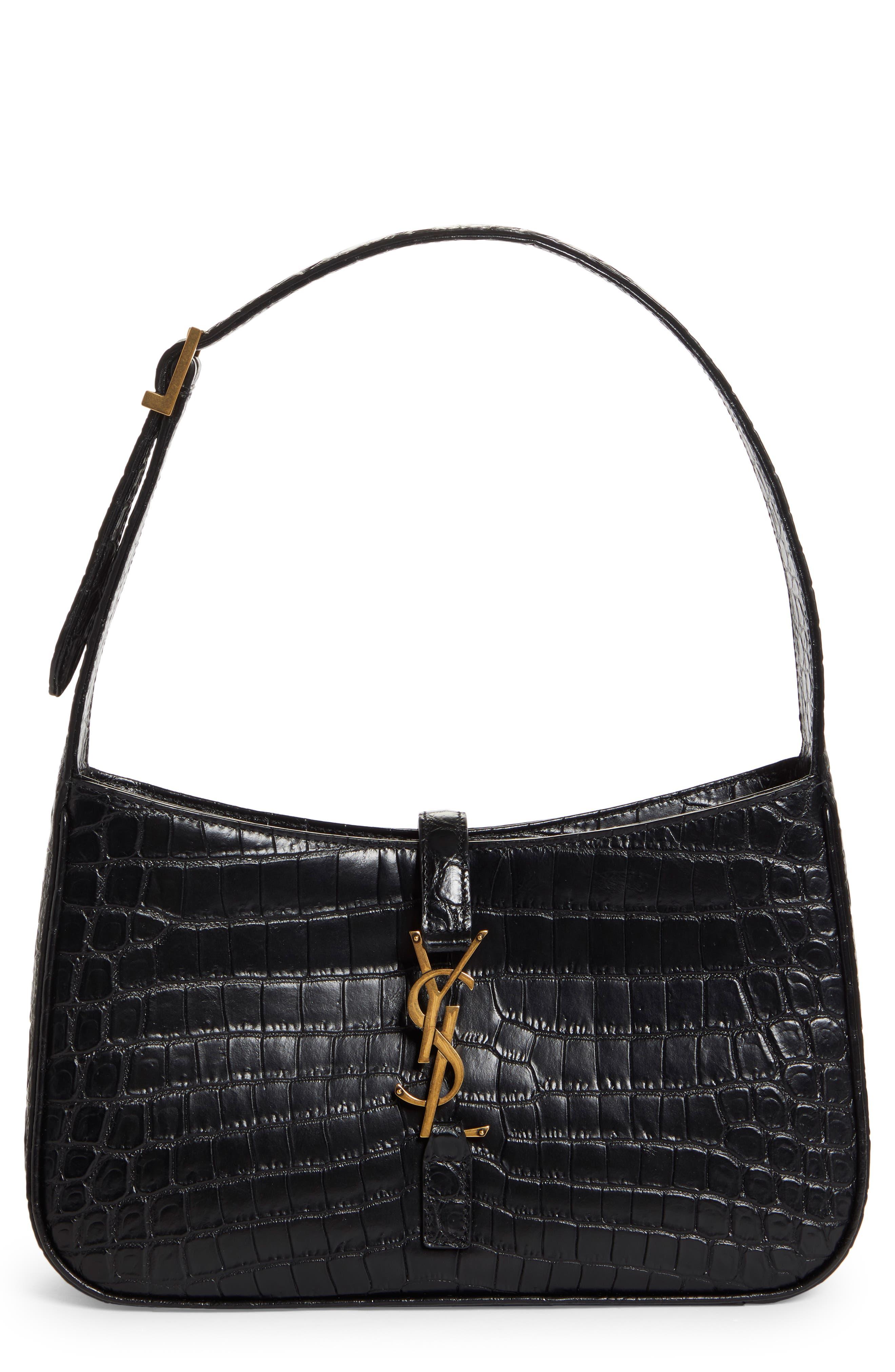 Saint Laurent Ysl Croc Embossed Leather Shoulder Bag in Black Lyst