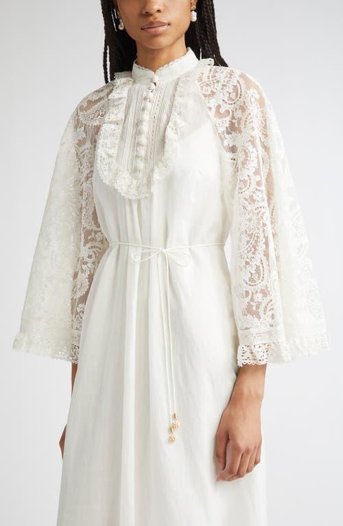 Zimmermann Ascension Lace Trim Tie Waist Midi Dress in White | Lyst Zimmermann Ascension Lace Trim Tie Waist Midi Dress in White | Lyst
