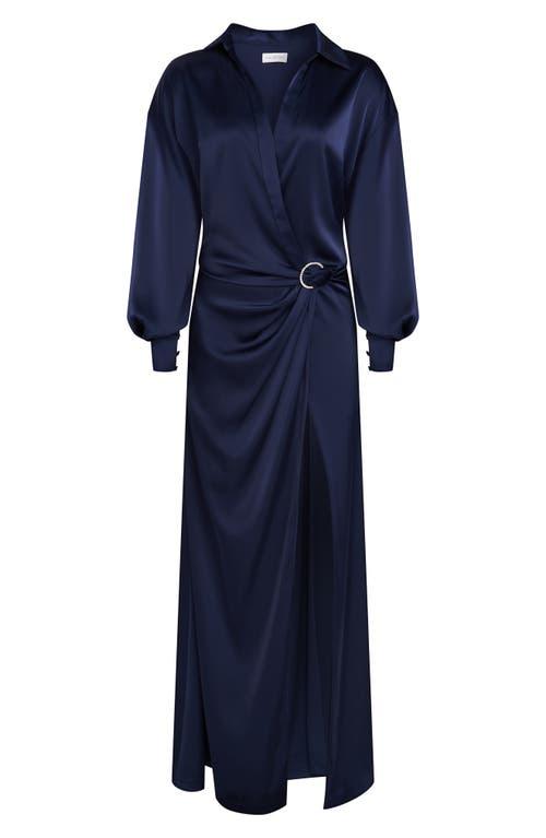 Halston Ivon Long Sleeve Satin Charmeuse Gown in Blue Lyst