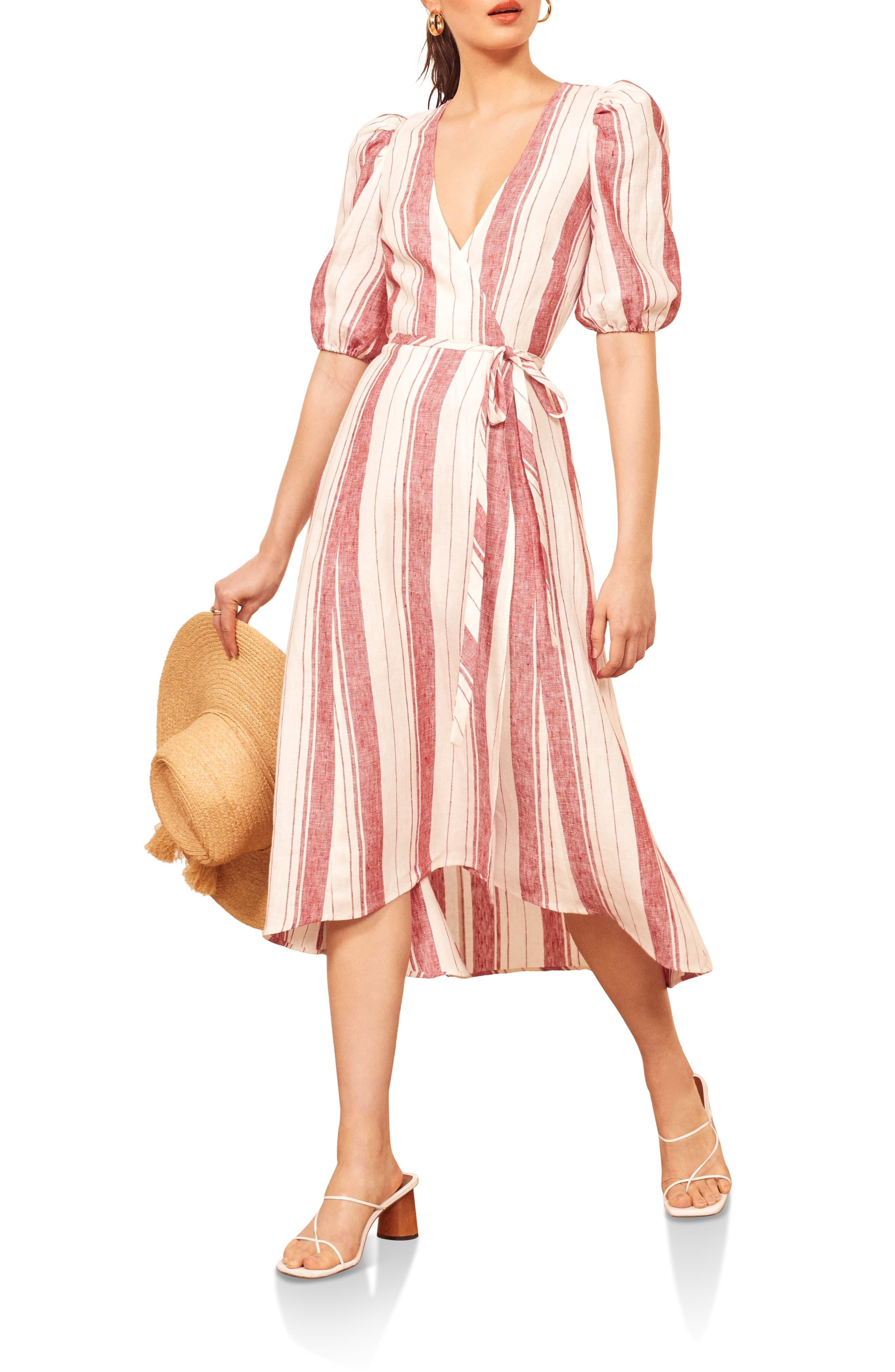 pink linen wrap dress