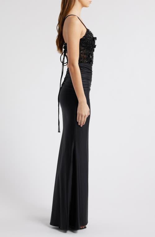 City Studios Beaded Bodice Front Slit Gown in Black | Lyst