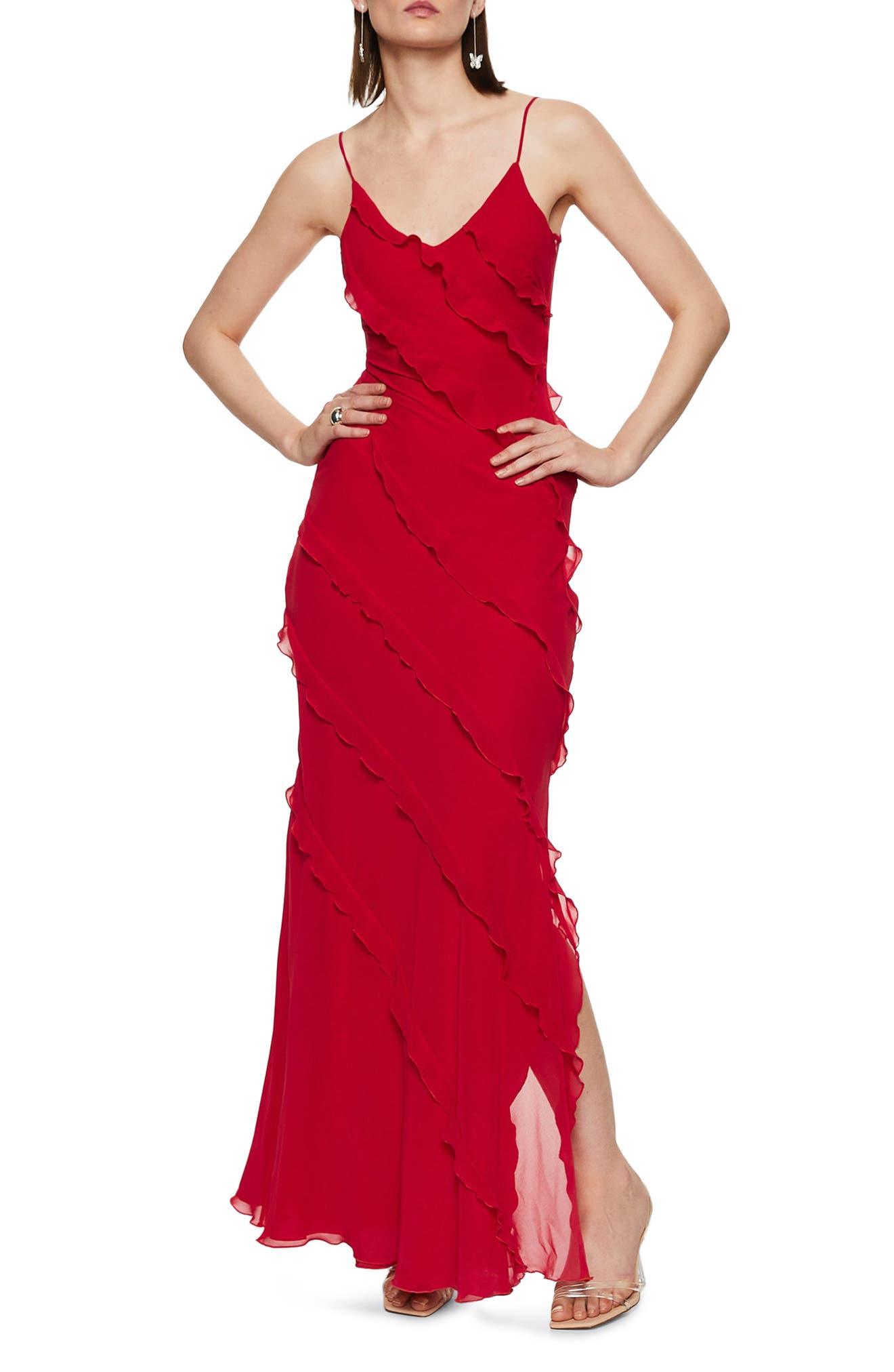 Ruffle Tie Chiffon Maxi Dress At Nordstrom in Red | Lyst