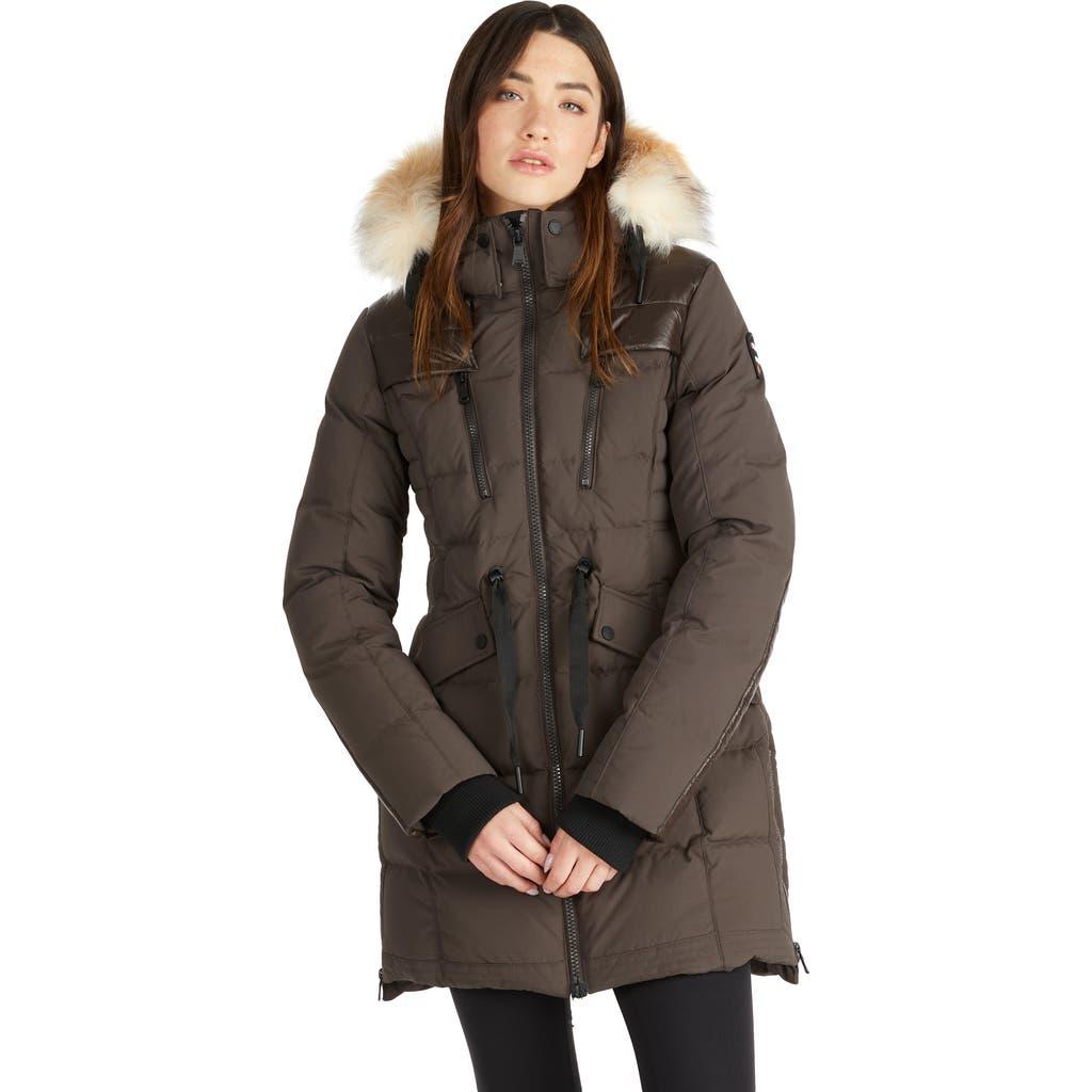 Pajar Alia Mixed Media Quilted Parka With Detachable Hood And Faux Fur Trim in Brown Lyst