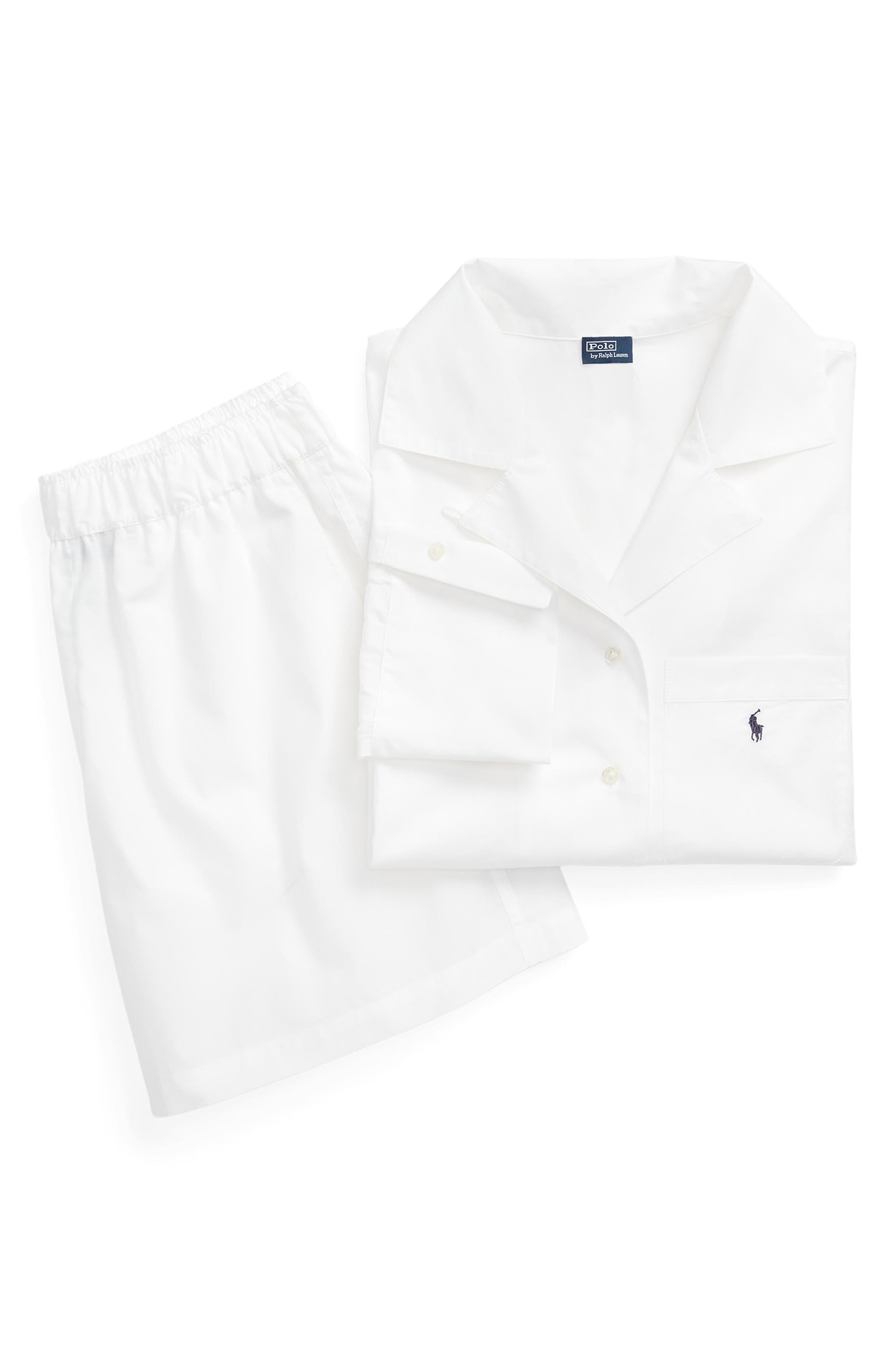Polo Ralph Lauren Crop Cotton Poplin Short Pajamas in White | Lyst