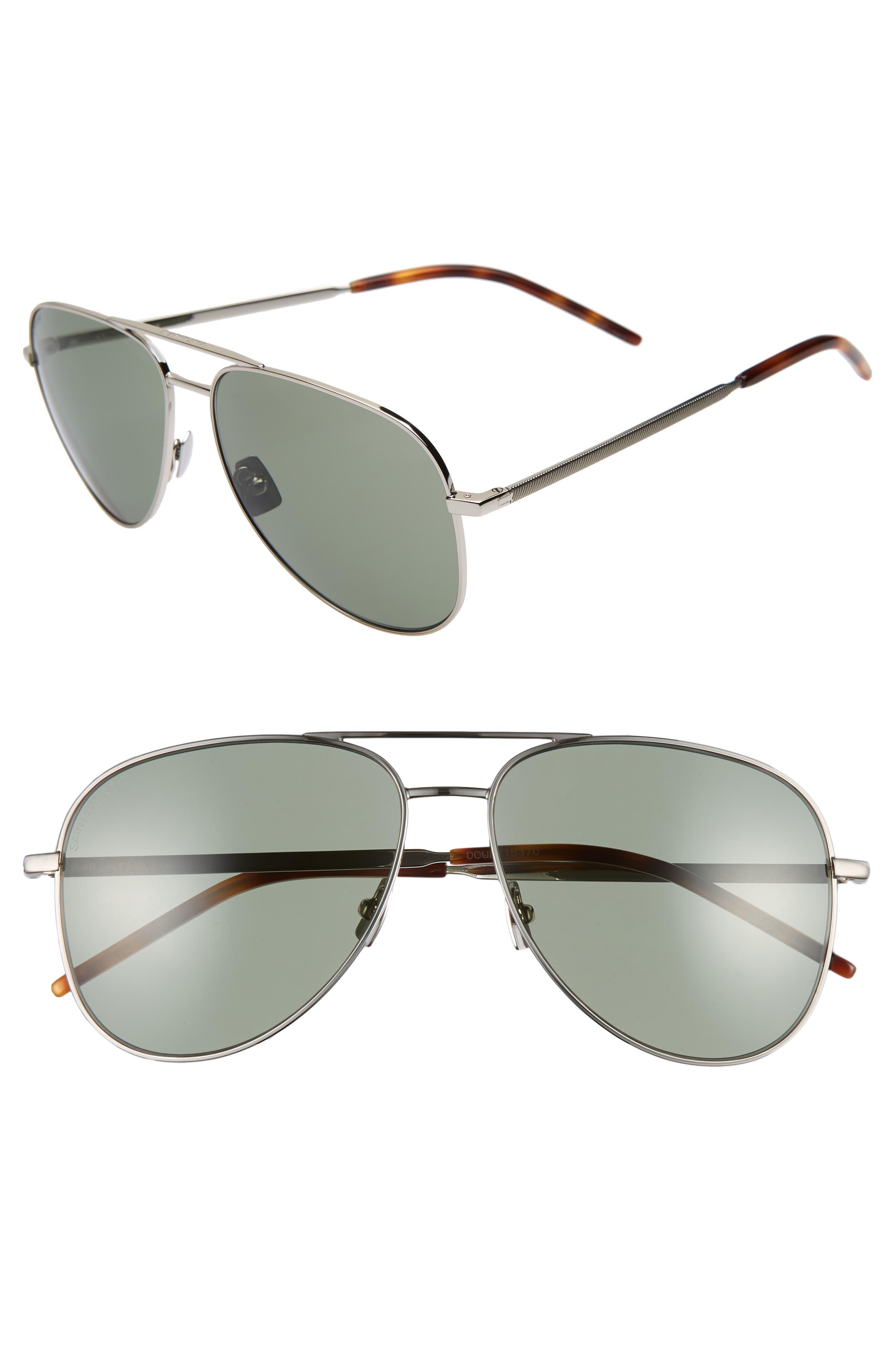 Saint Laurent Classic 11 Folk 59mm Aviator Sunglasses in Silver ...