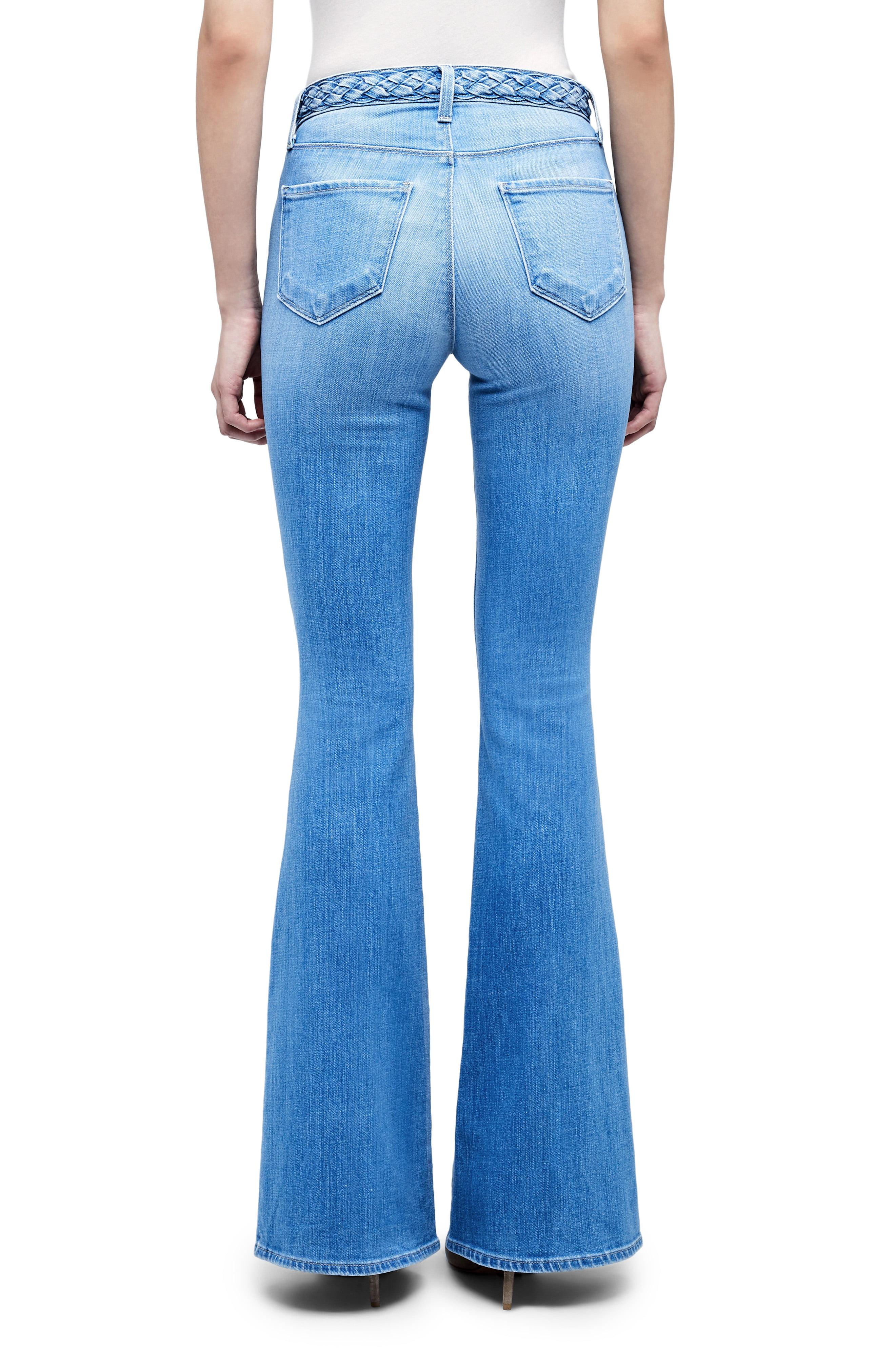 L'Agence Denim Braid Detail High Waist Bell Bottom Jeans in Blue Lyst