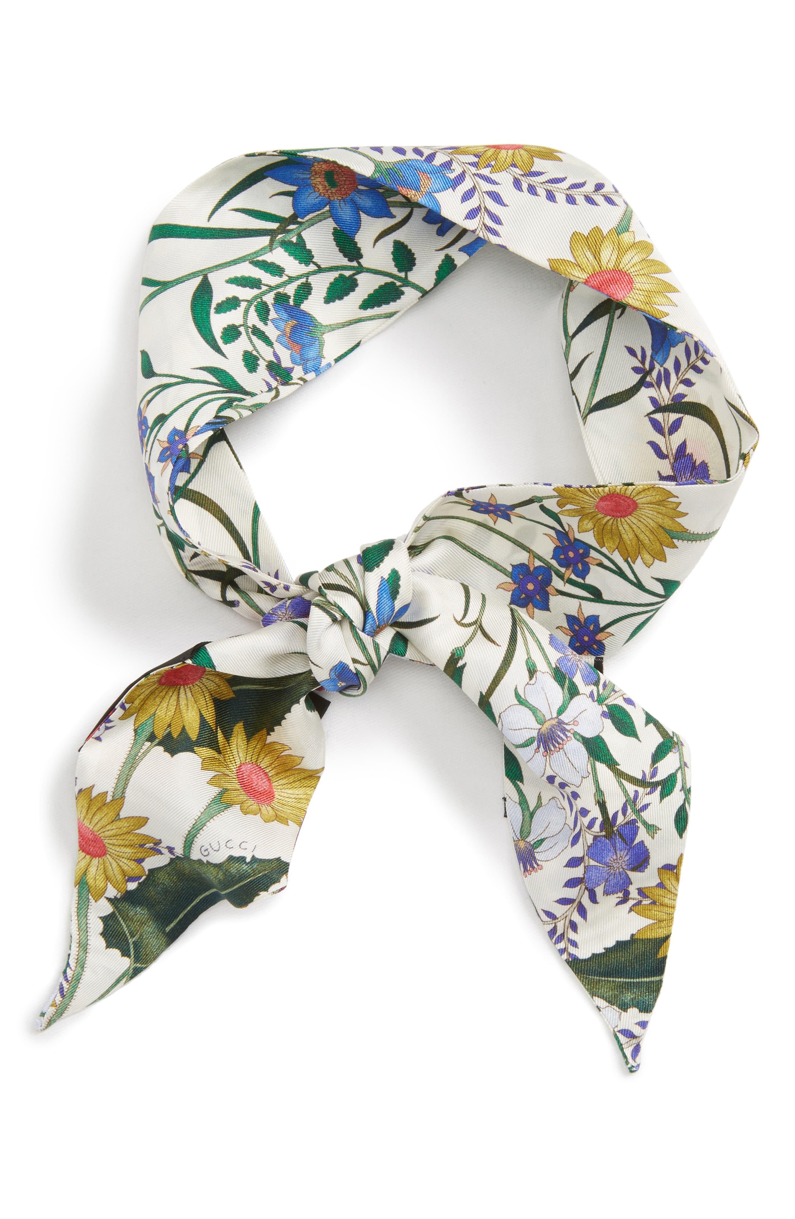 Gucci Silk New Flora Skinny Scarf in Ivory (White) - Lyst