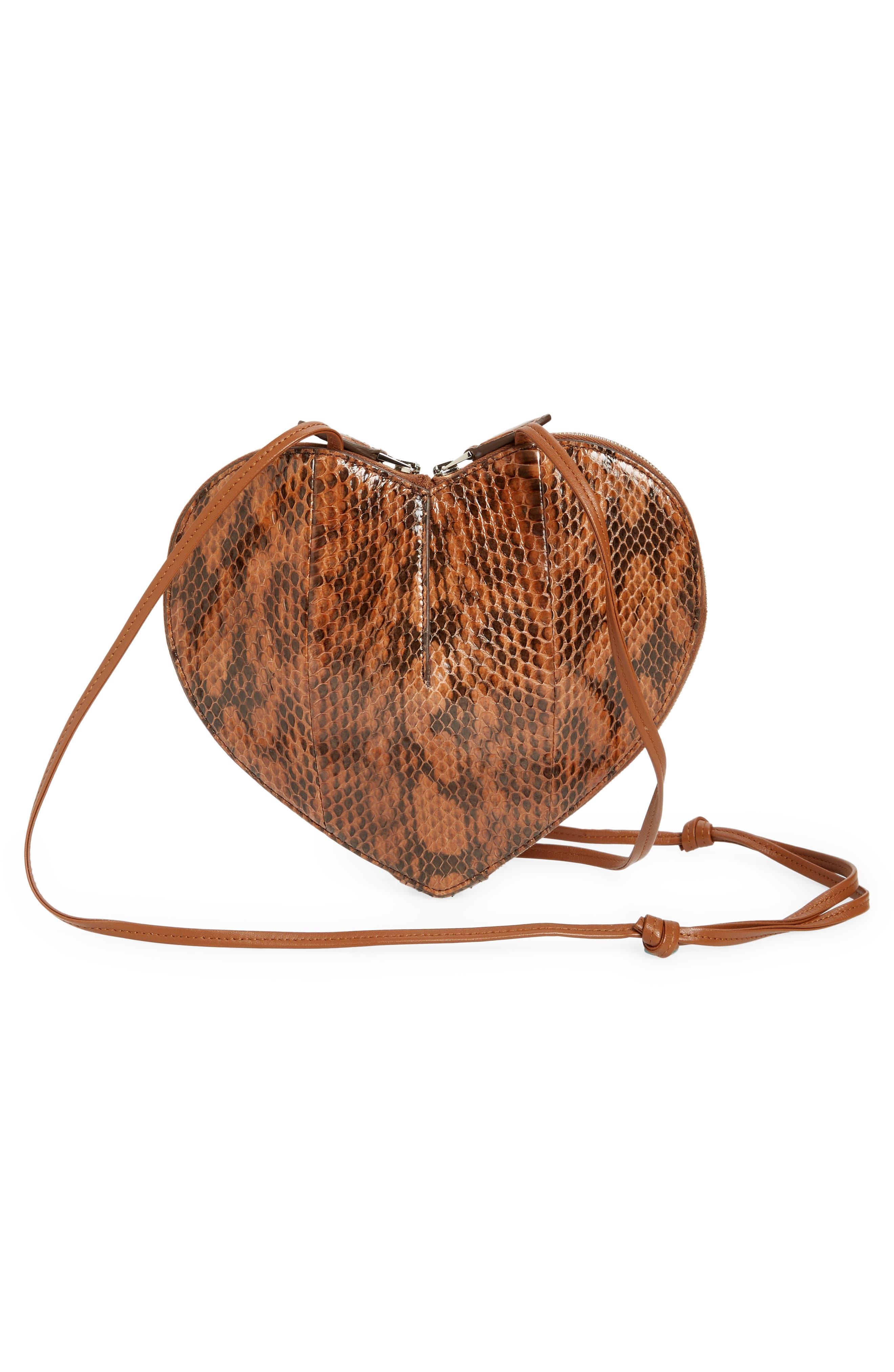Alaïa Le Coeur Heart Snakeskin Embossed Leather Crossbody Bag in Brown