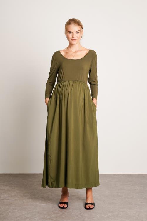 green emerald velvet dress Lilliana Flowy Maternity Maxi Linen Dress in Olive