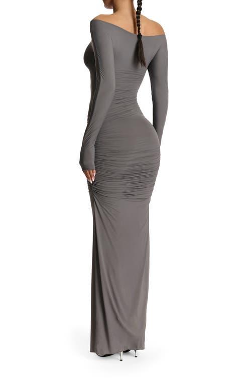 fitted lace wedding dress Lawrence Off Shoulder Maxi Dress - Shimmer Grey (S