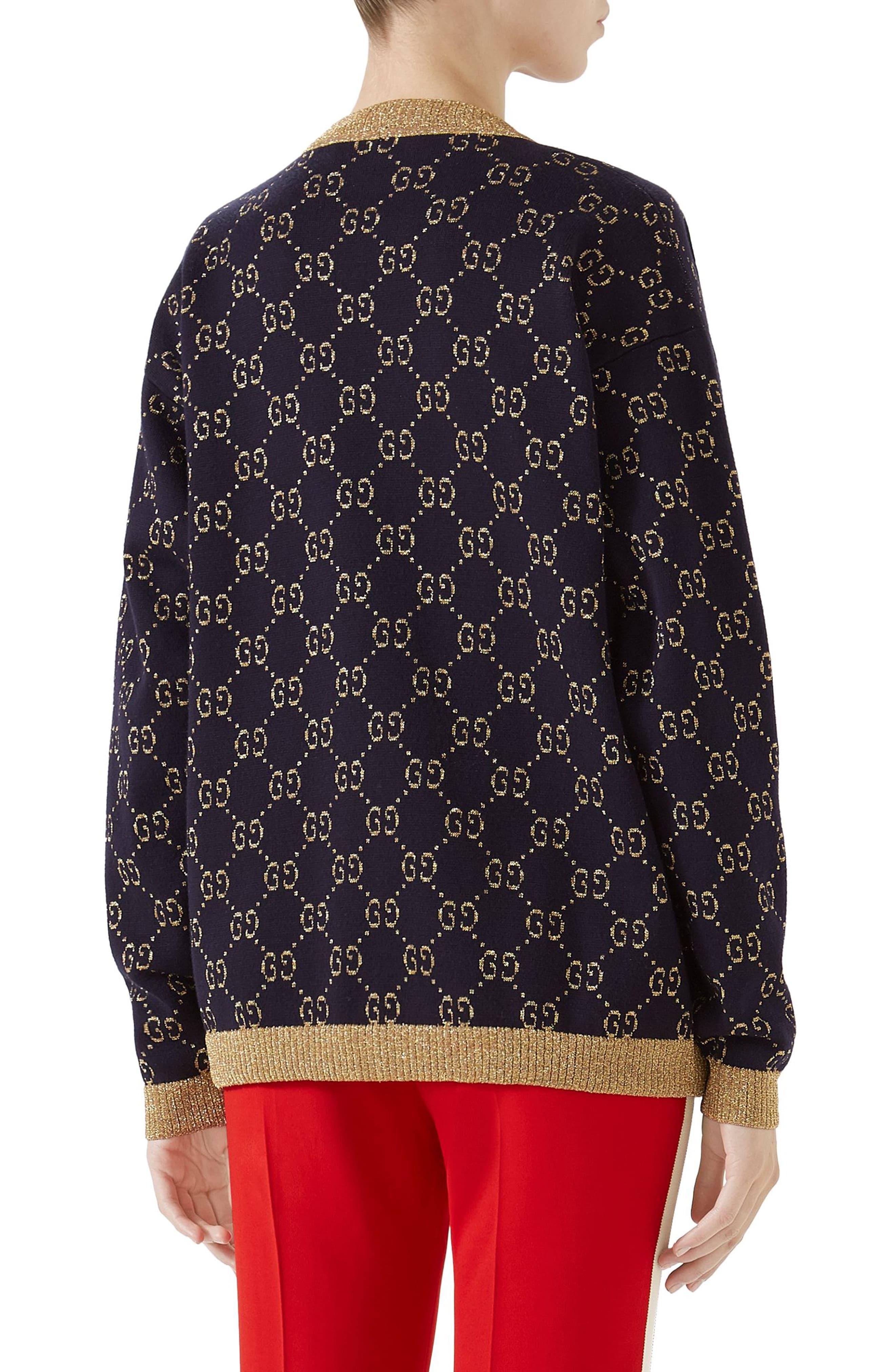 Gucci Cotton Metallic Gg Cardigan in Blue/ Gold (Blue) Save 7 Lyst