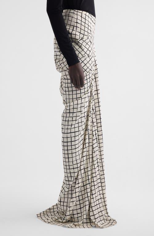Dries Van Noten Saren Grid Print Stretch Silk Skirt in White