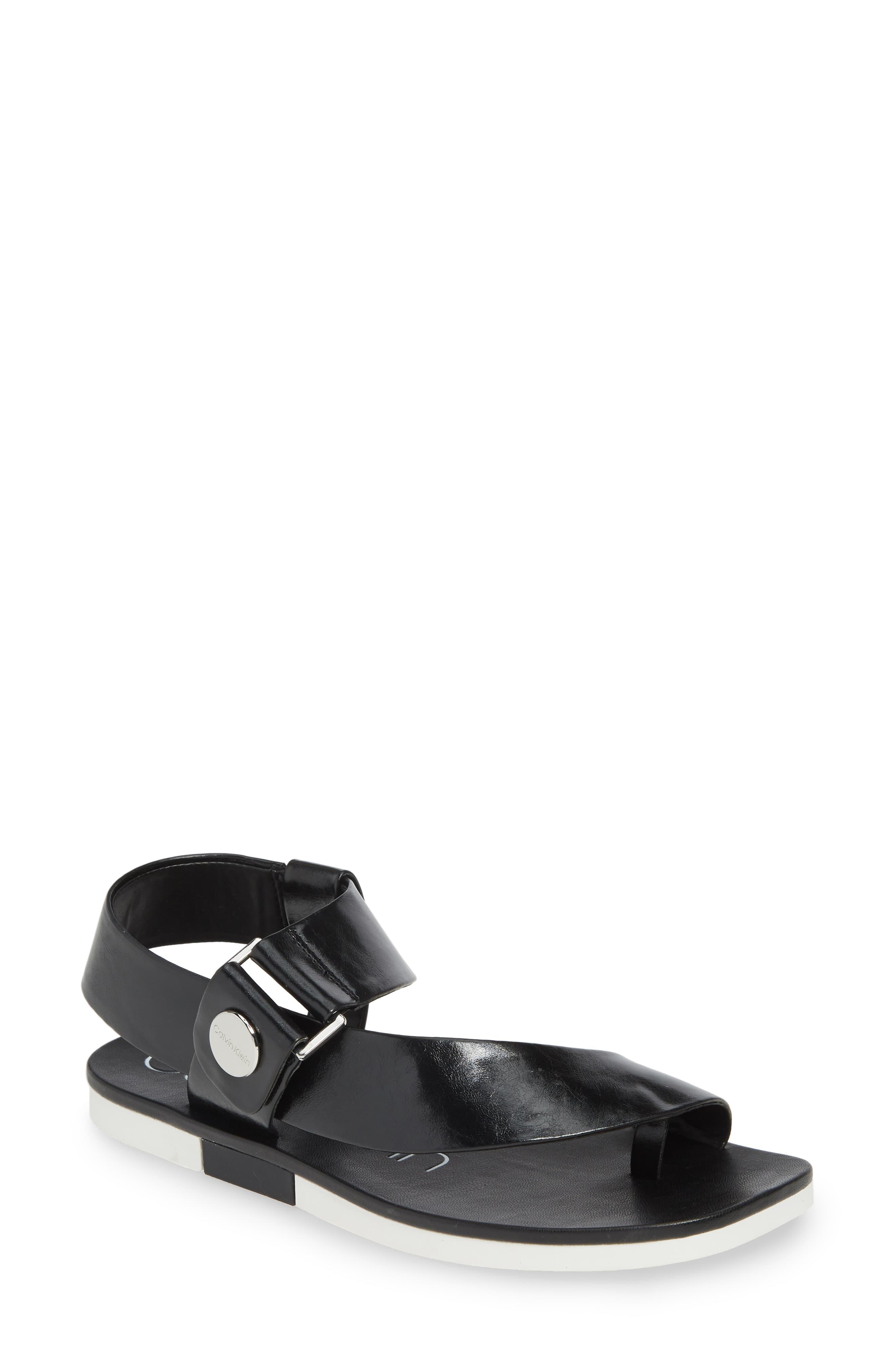 calvin klein rikki leather cross strap sandals