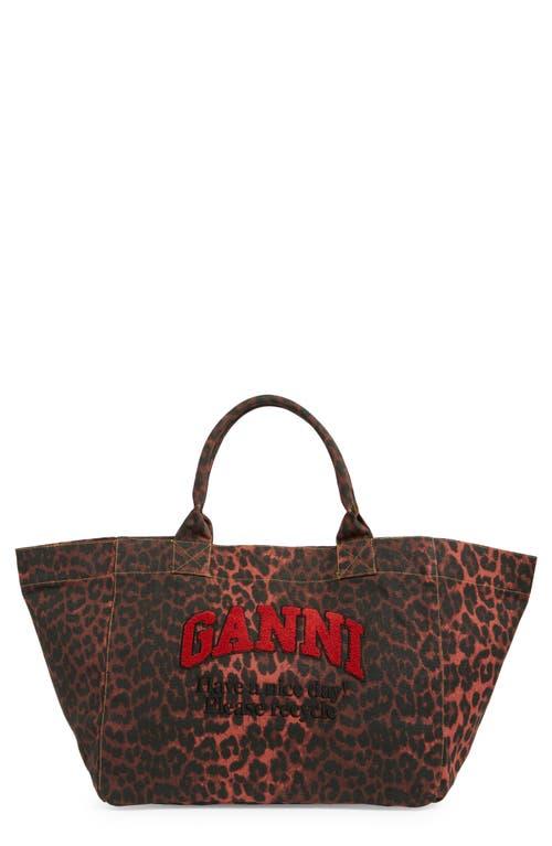 人気！GANNI レッド レオパードプリント キャンバストートバッグ 人気！GANNI レッド レオパードプリント キャンバストートバッグ