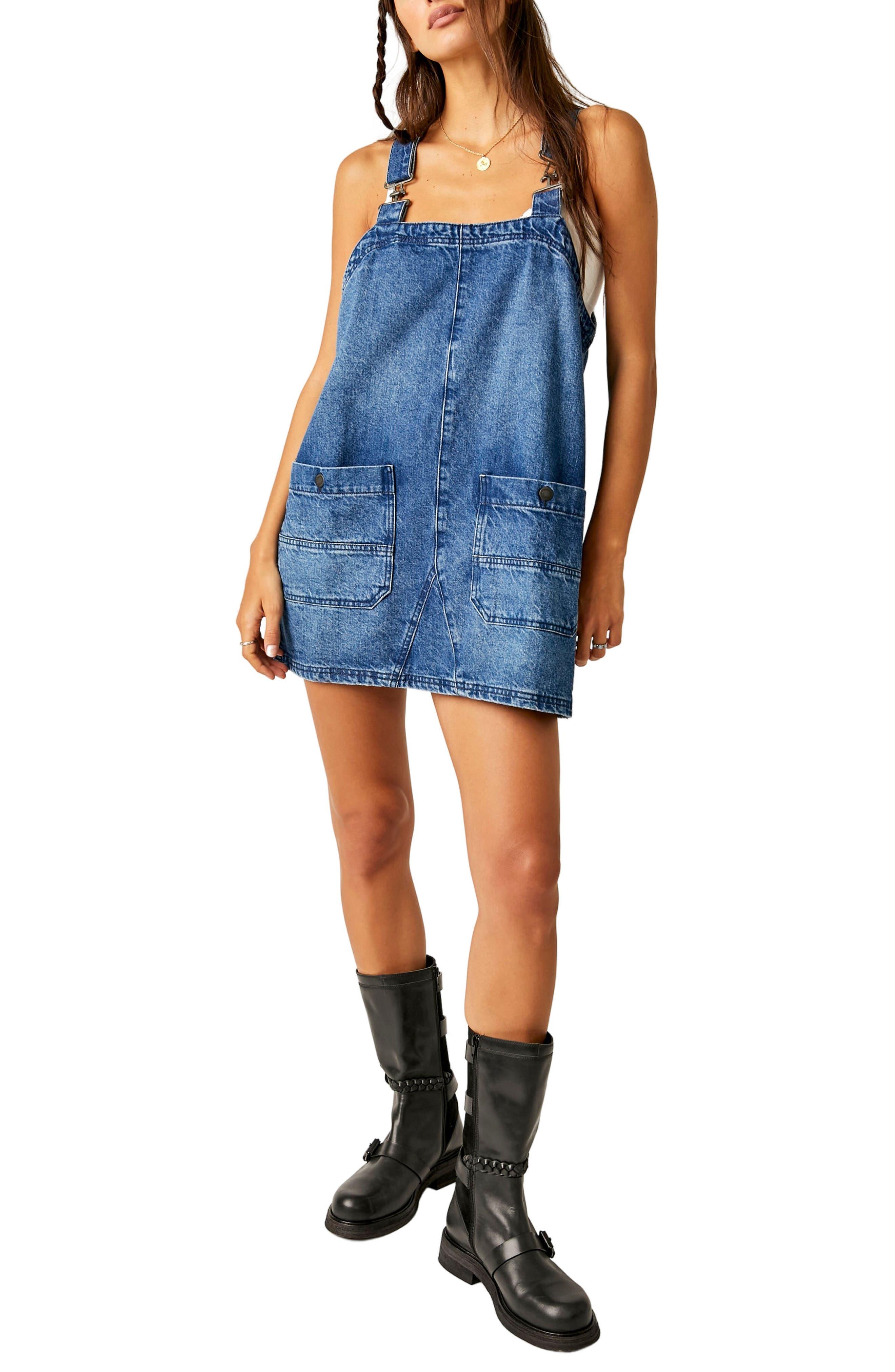 Free People Denim Overall Minidress in Blue | Lyst
