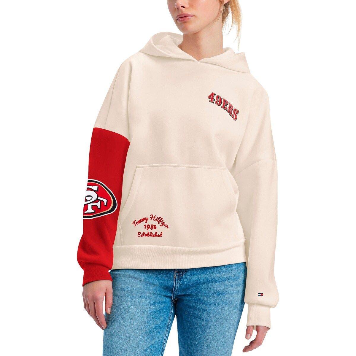 Women's DKNY Sport White/Scarlet San Francisco 49ers Dakota Oversized  Tie-Dye Half-Zip Hoodie