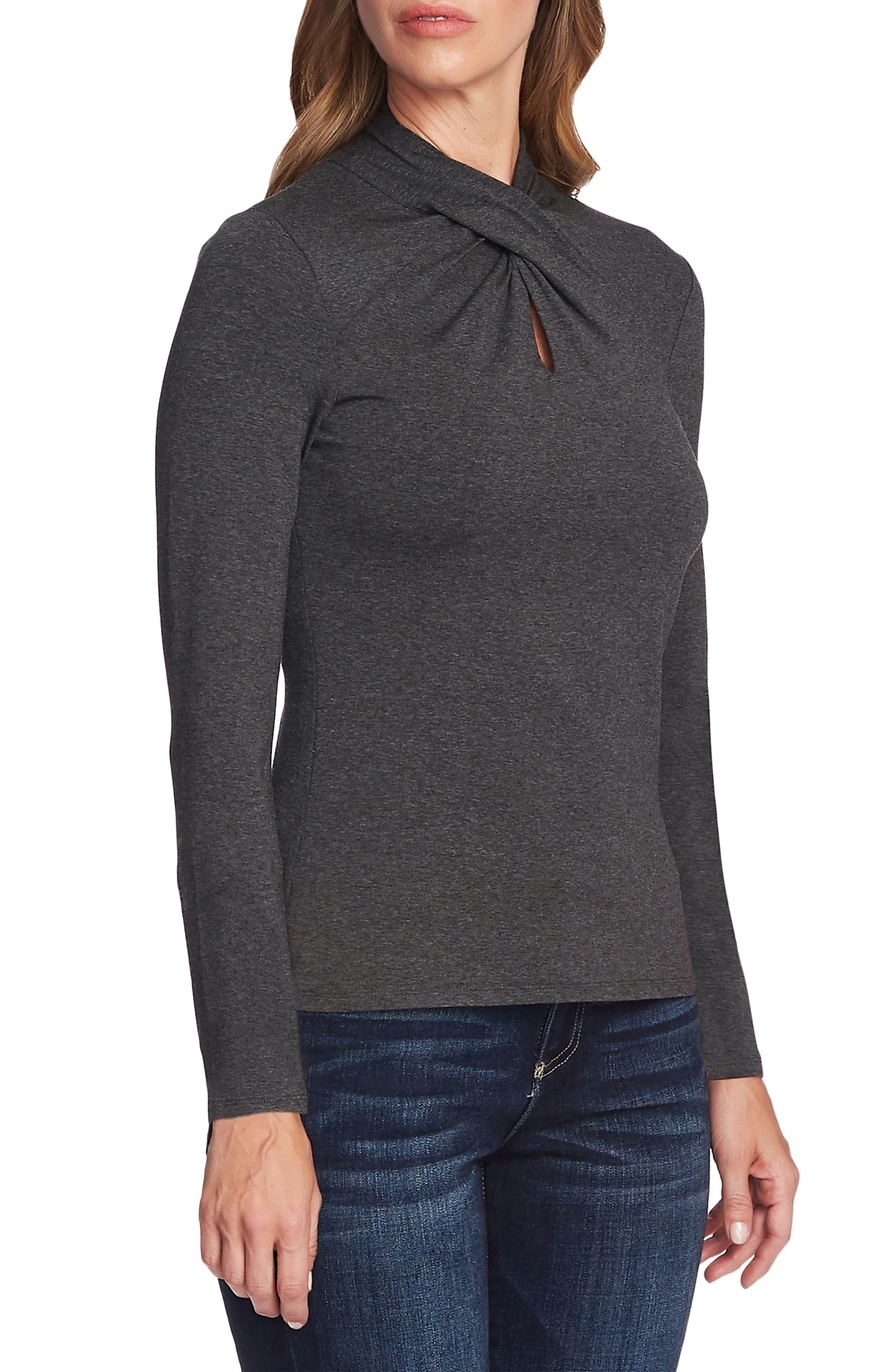 Vince Camuto Twist Neck Keyhole Long Sleeve Top in Gray Lyst