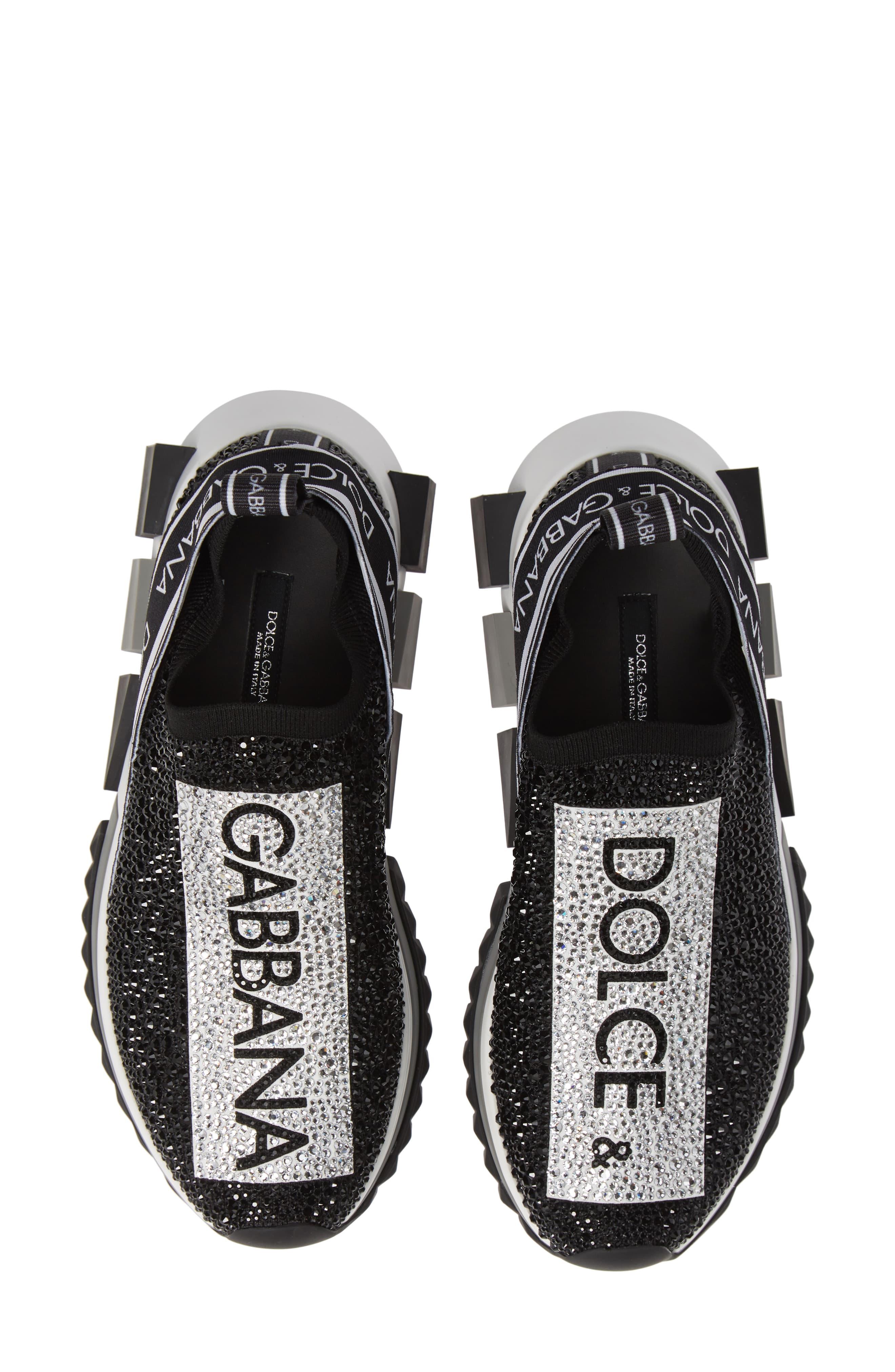 Dolce & Gabbana Sorrento Jeweled Logo Sneaker in Silver/ Black (Black