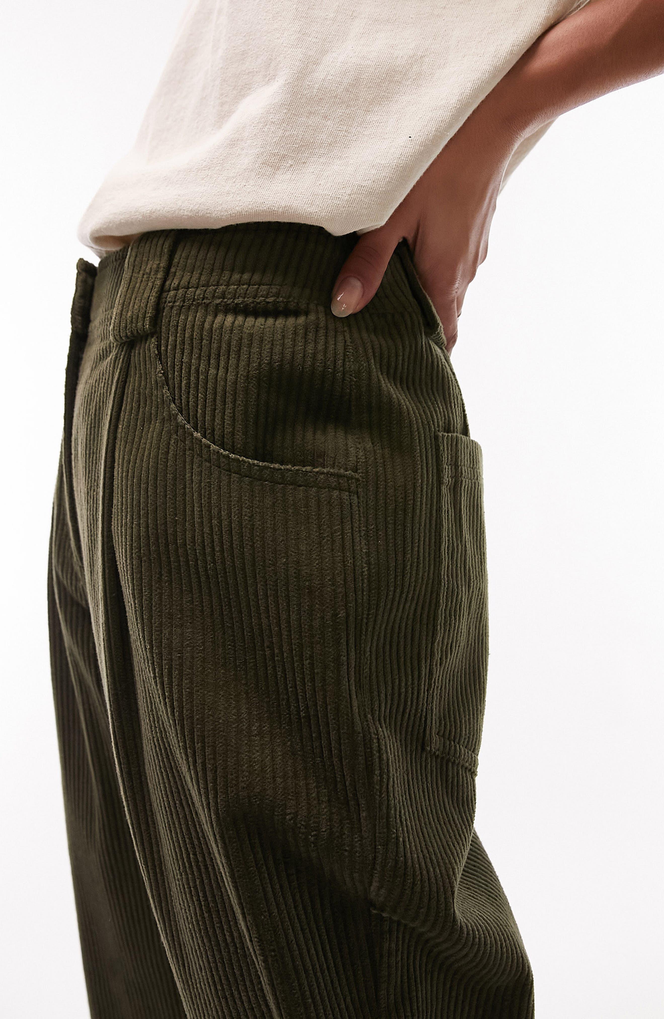 TOPSHOP Relaxed Peg Corduroy Trousers in Green | Lyst
