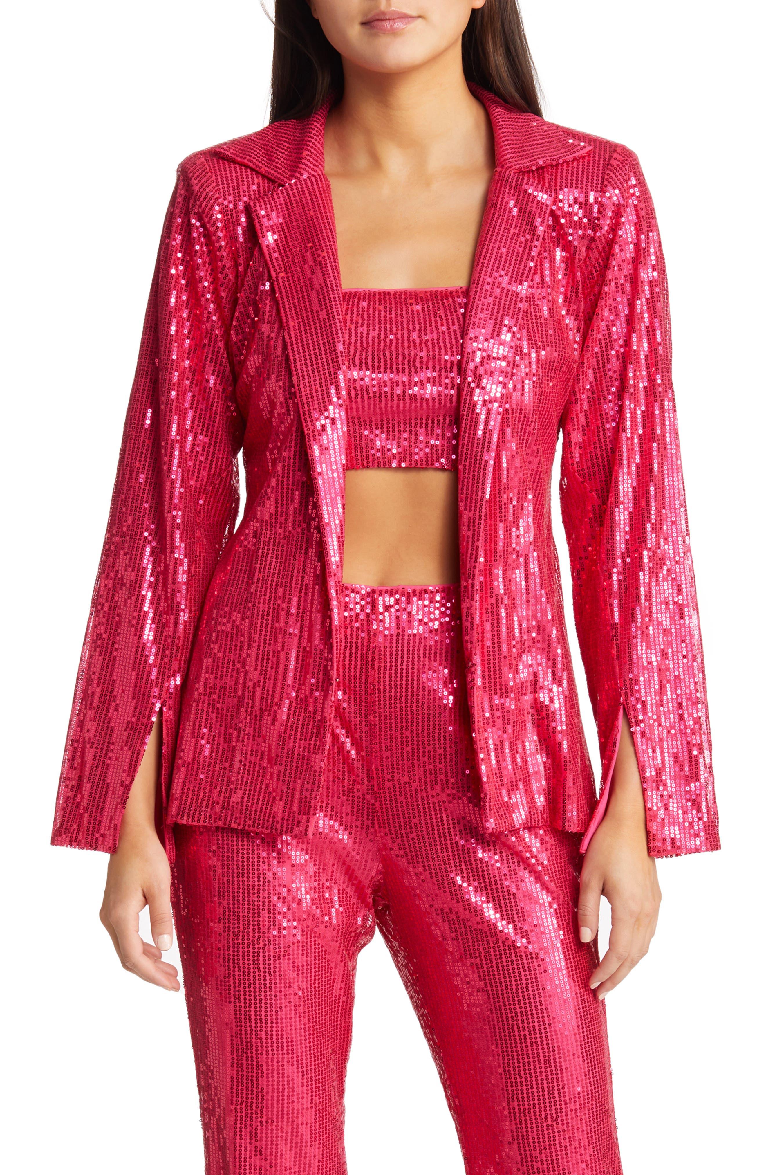 Amy Lynn Plunge Neck Sequin Blazer in Red Lyst
