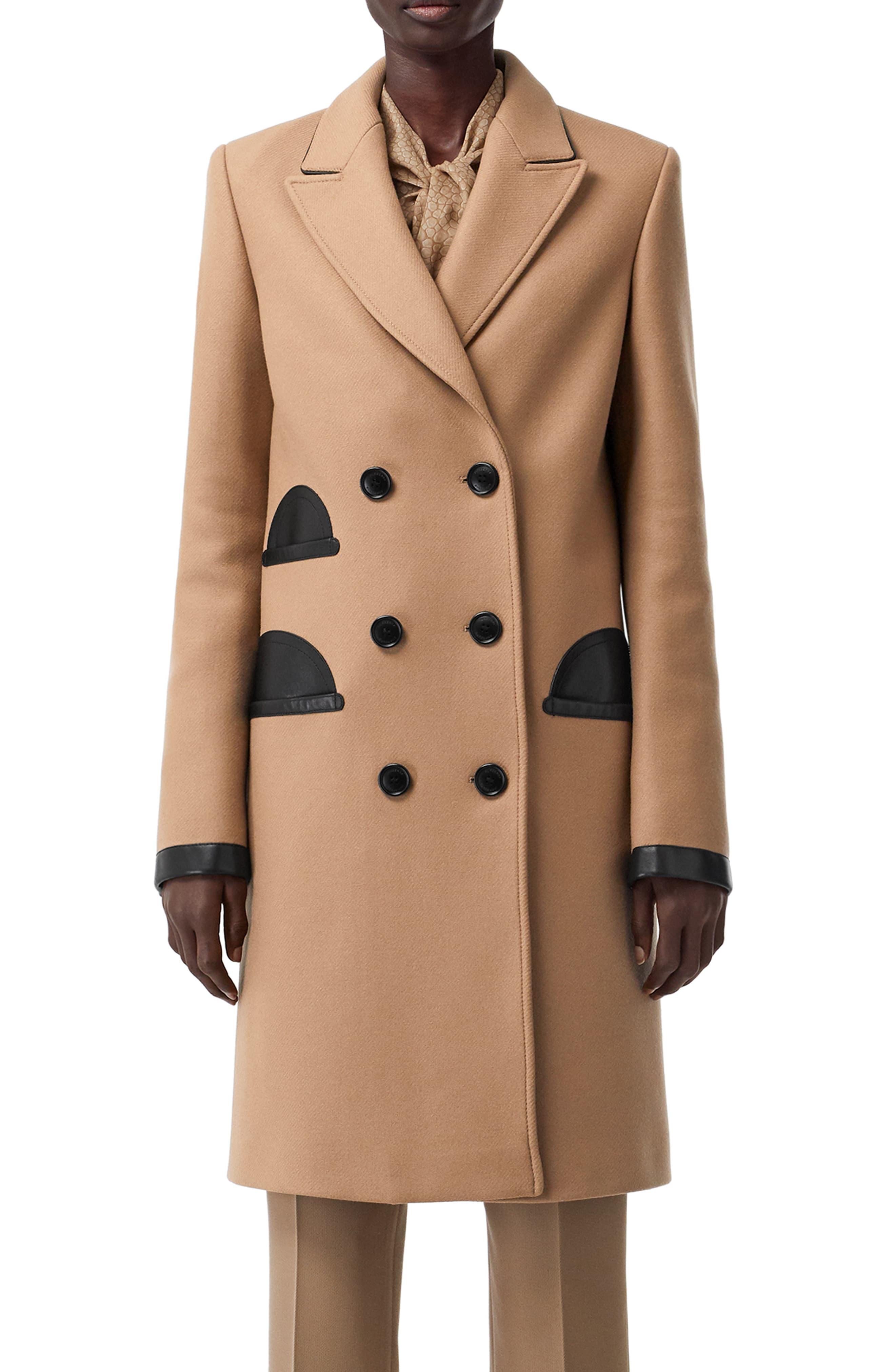 lambskin trim wool cashmere blend tailored coat