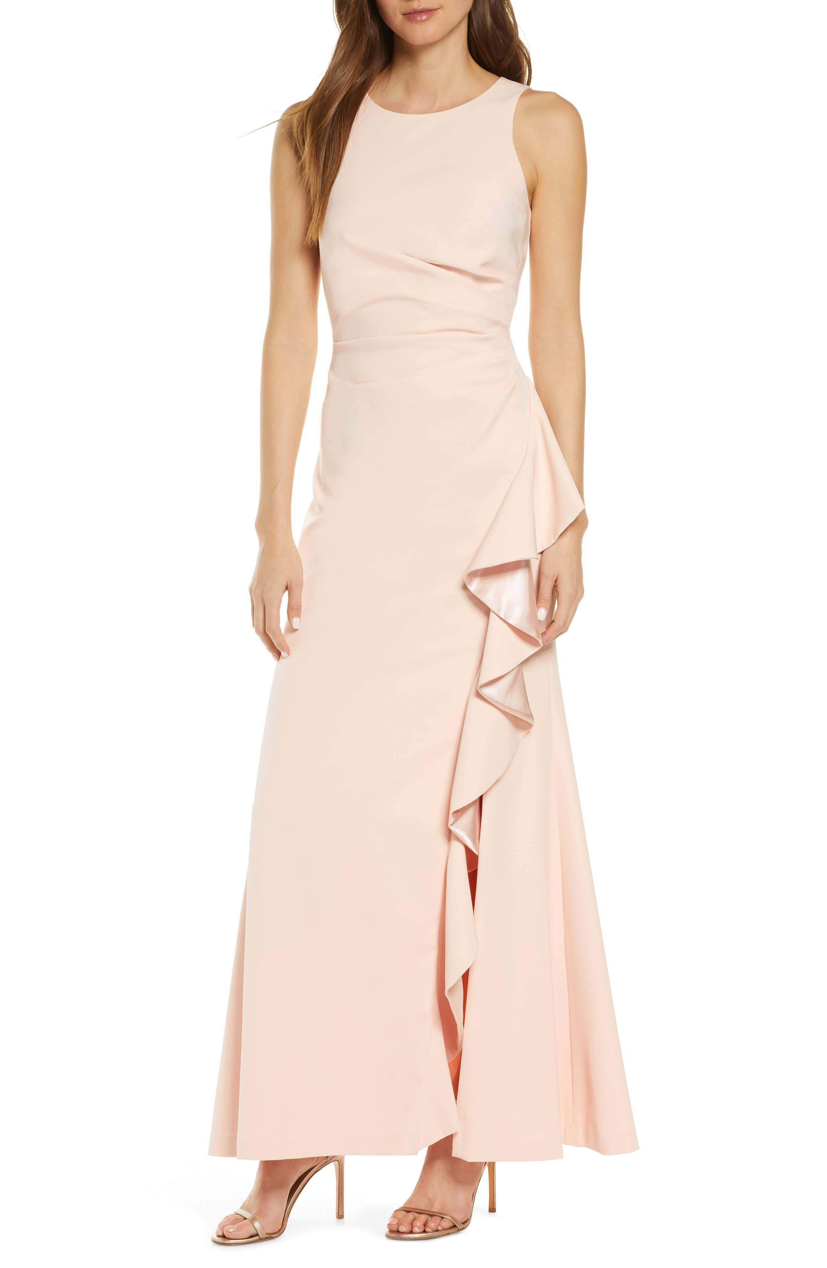 vince camuto ruffled gown