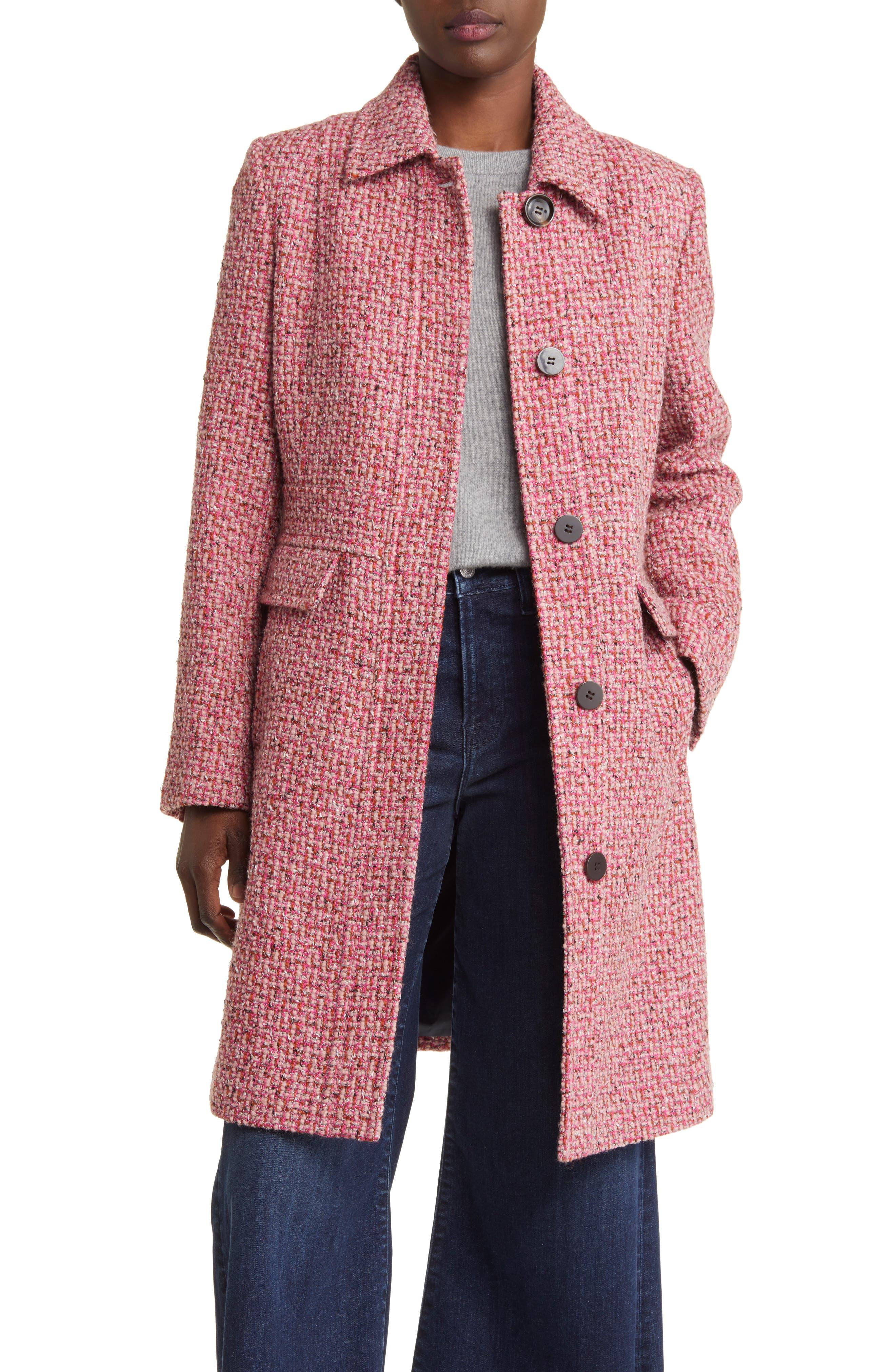 Sam Edelman Longline Tweed Coat in Red | Lyst