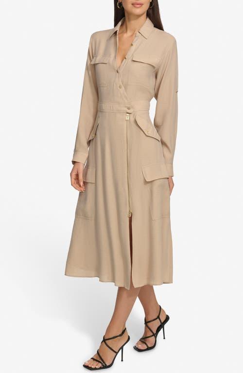 dkny beige dress Dkny Petite Short-Sleeve Collared Neck Shirt-Dress - Beige