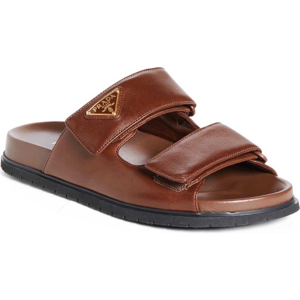 Prada Double Band Slide Sandal in Brown | Lyst