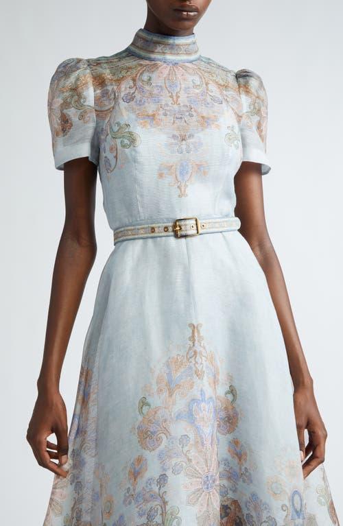 【Zimmermann】Eden linen and silk midi dress ZIMMERMANN Eden belted printed linen and silk-blend midi