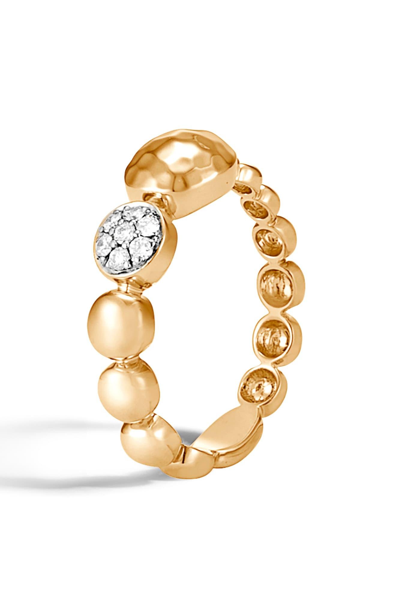 John Hardy Dot Hammered 18k Gold & Diamond Pavé Ring in Gold/ Diamond