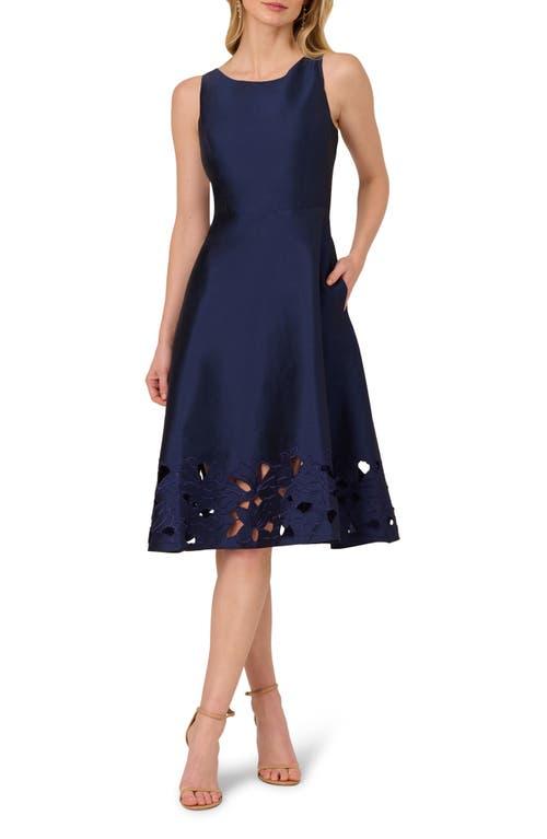 sachin and babi light blue dress Adrianna Papell Sleeveless Mikado Fit and Flare Midi Dress with V-Back