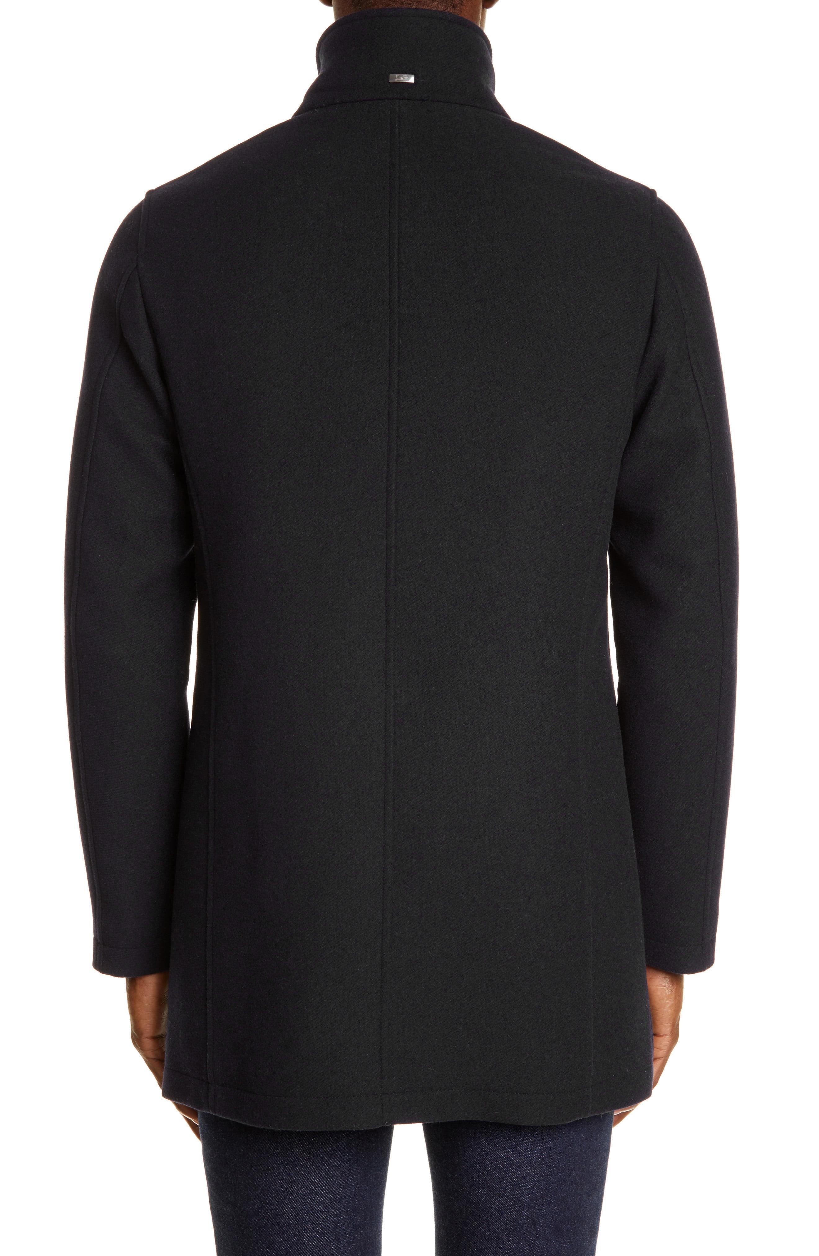 Herno Genuine Beaver Fur Collar Wool Blend Coat in Black for Men Lyst