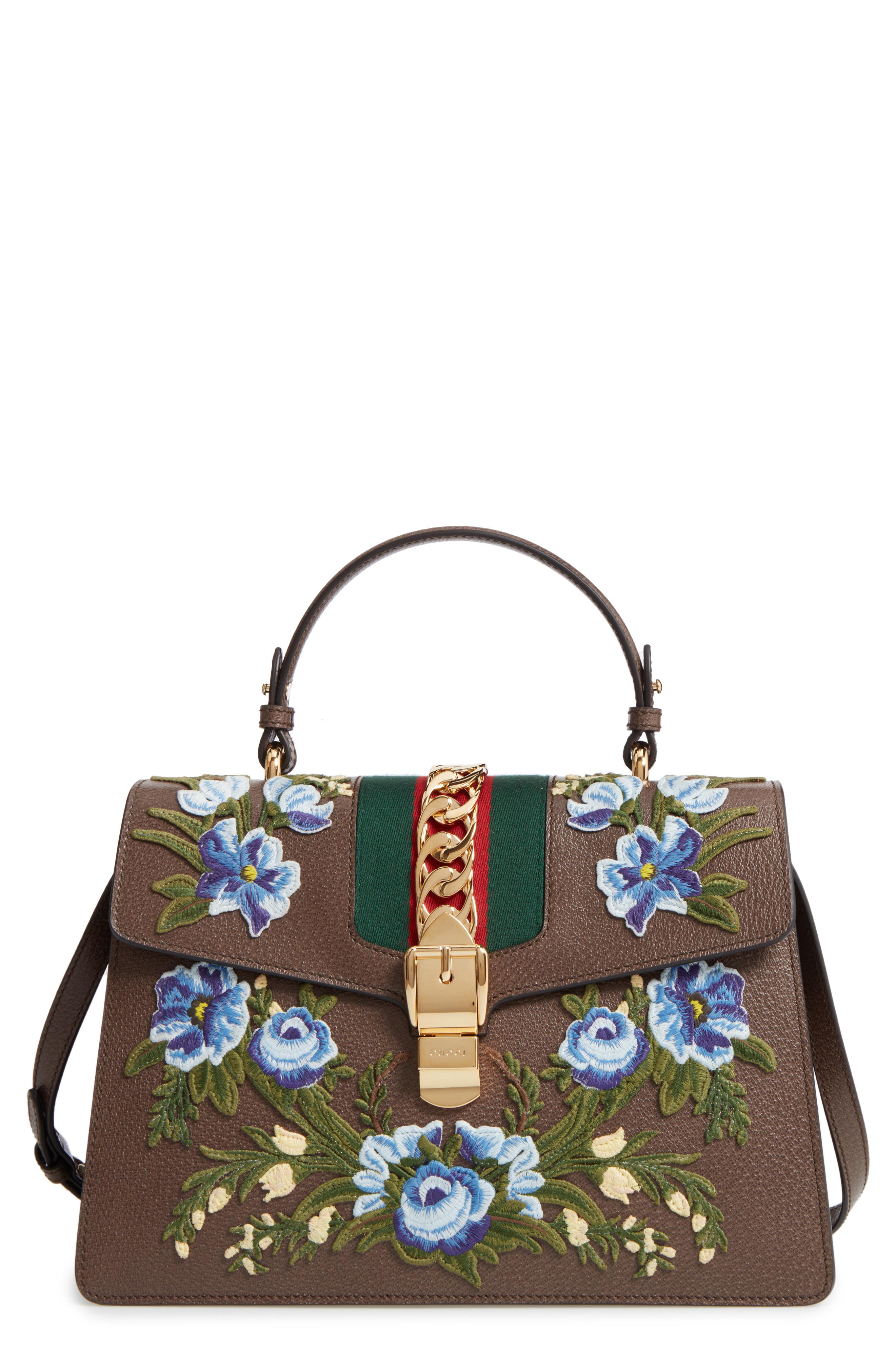 sylvie embroidered medium top handle bag