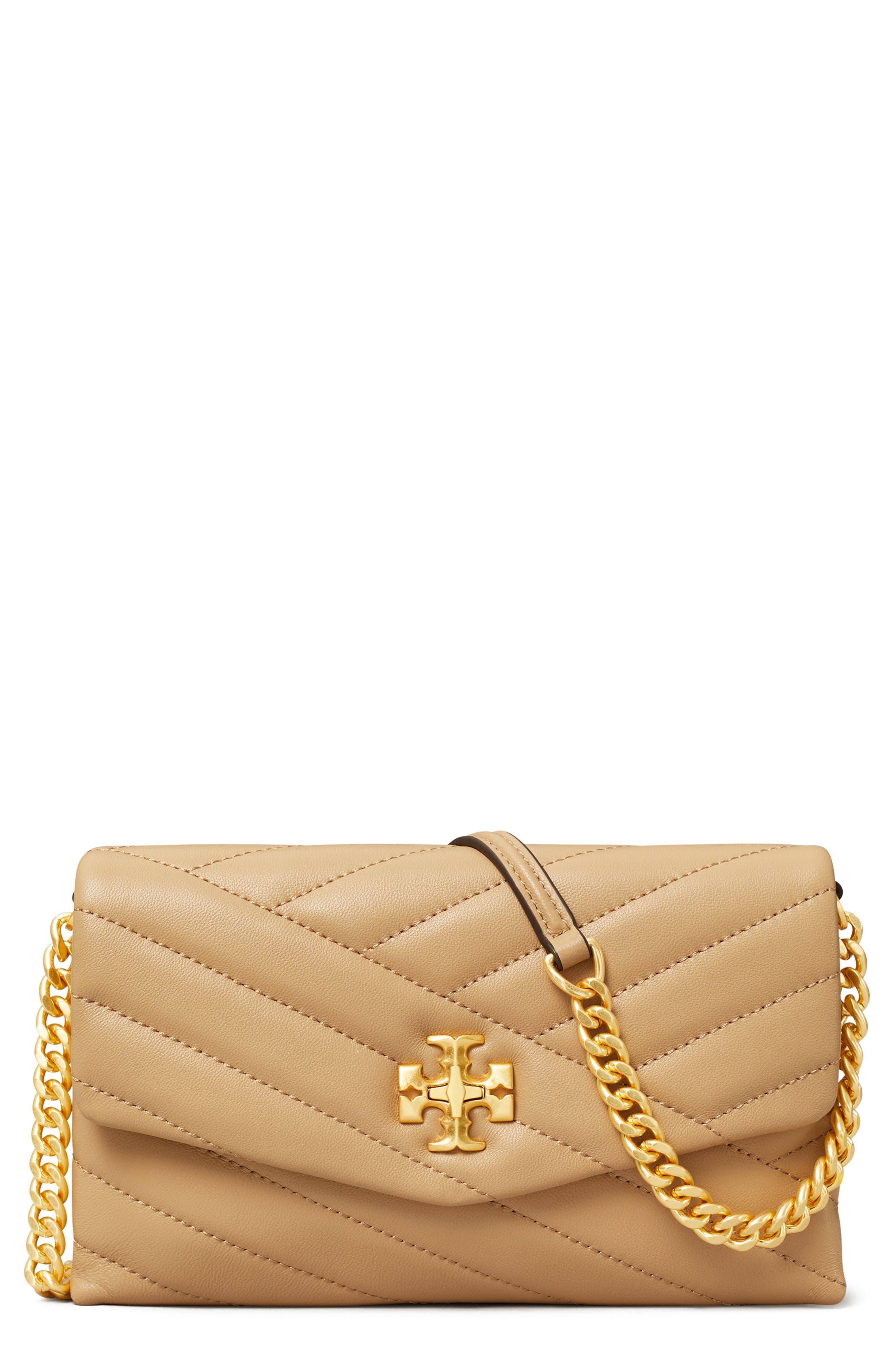 Tory Burch Kira Chevron Quilted Leather Wallet On A Chain in Natural