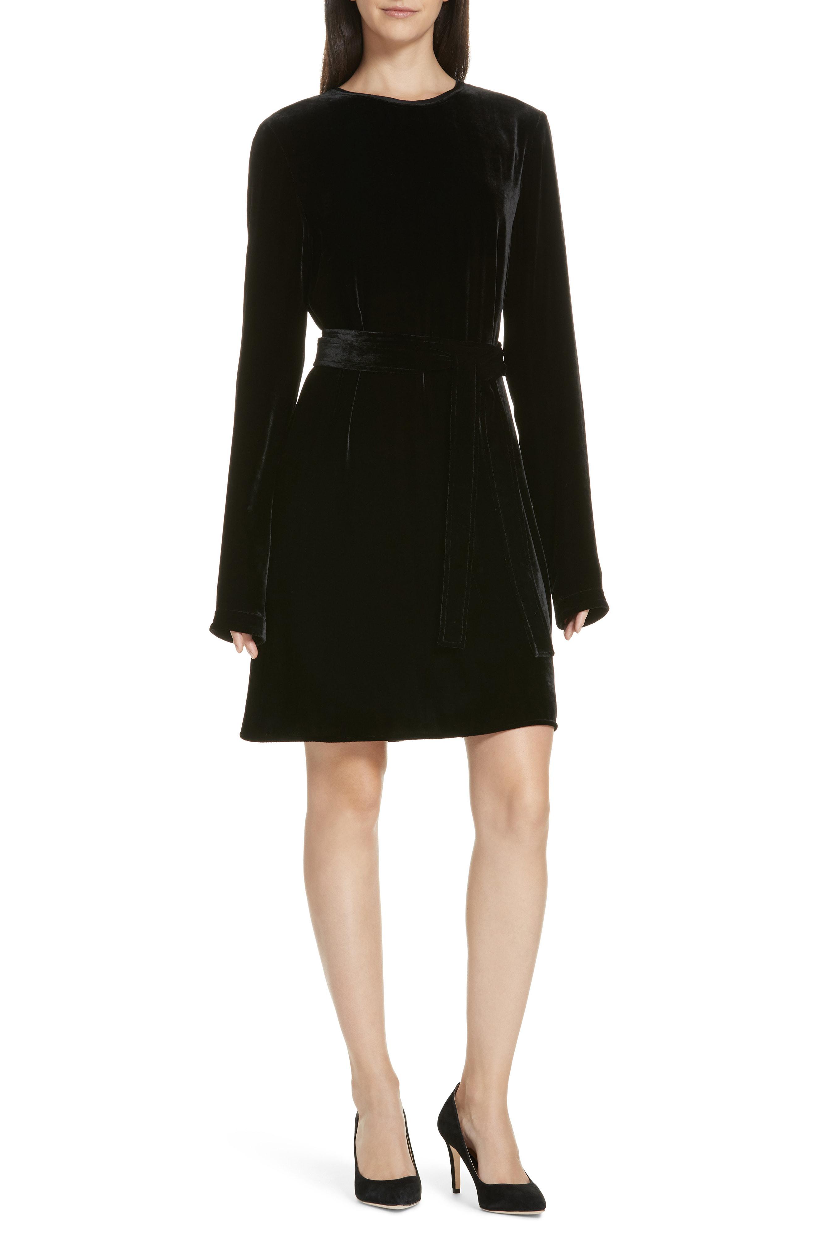 Theory Belted Crinkled Velvet Dress in 