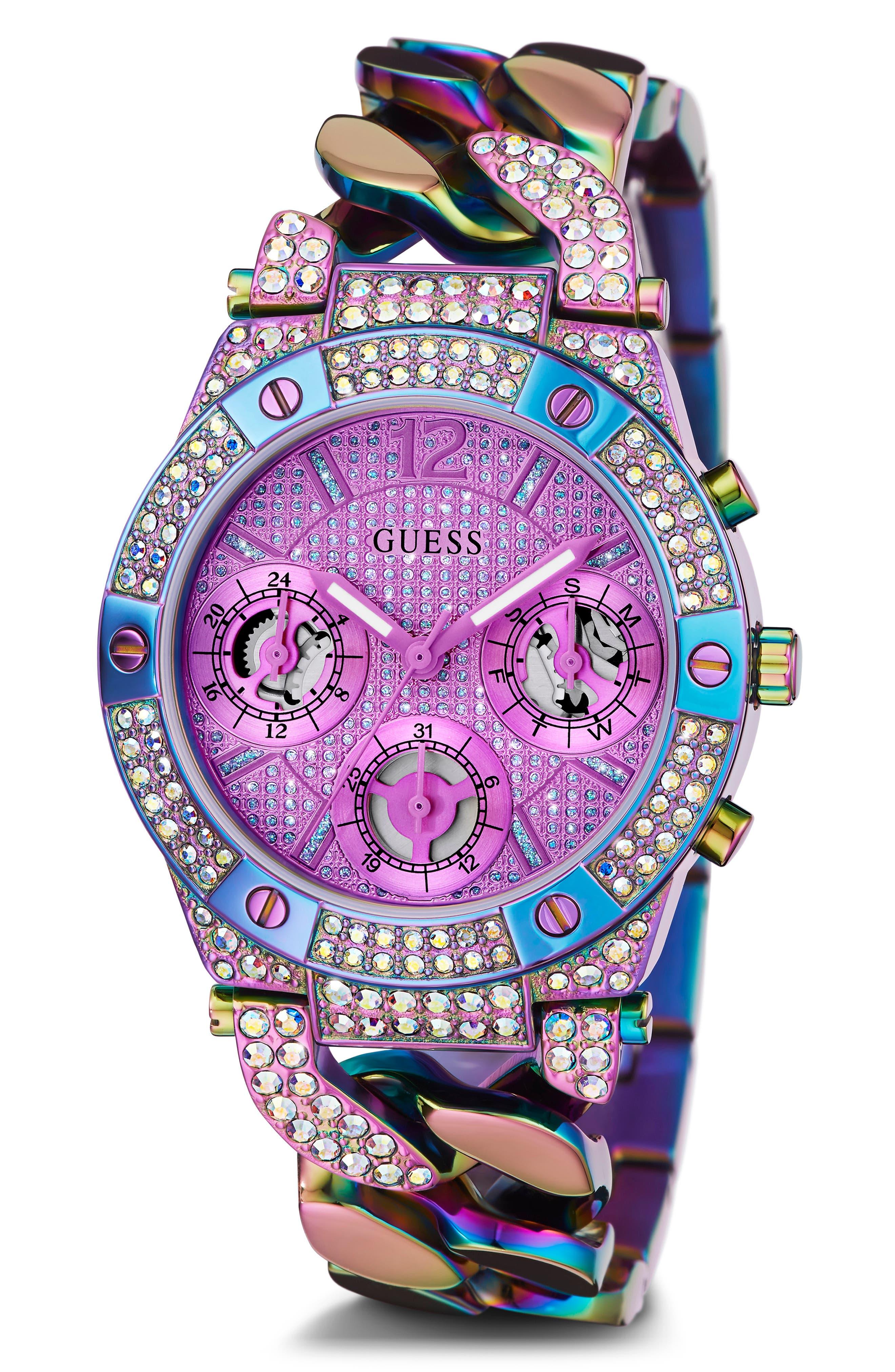 Guess Iridescent Multifunction Bracelet Watch in Blue for Men | Lyst