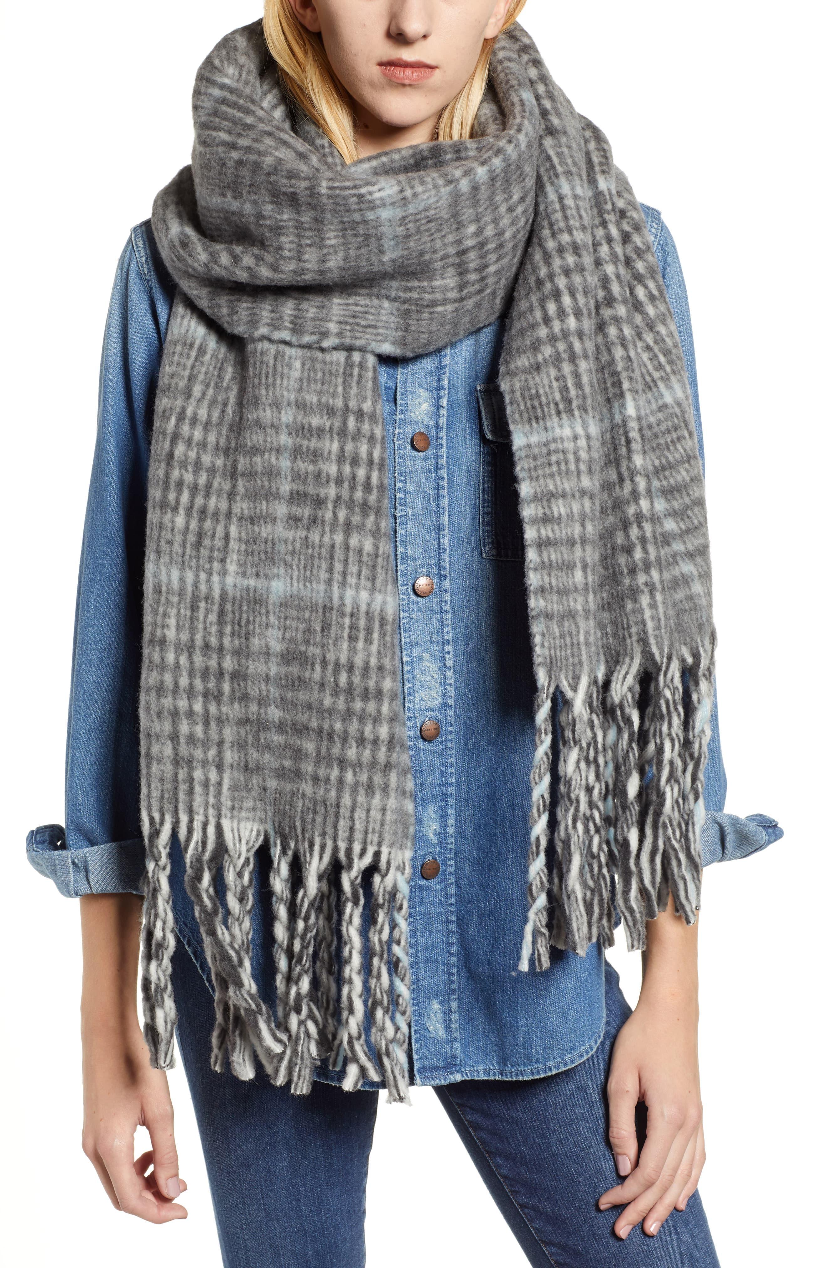 AllSaints Plaid Brushed Wool Blanket Scarf in Black/ Grey ...