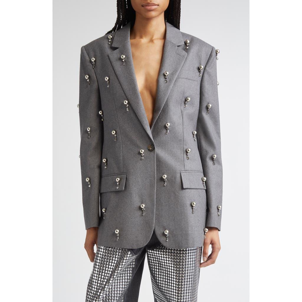Stella McCartney Embellished Wool Flannel Blazer in Gray | Lyst