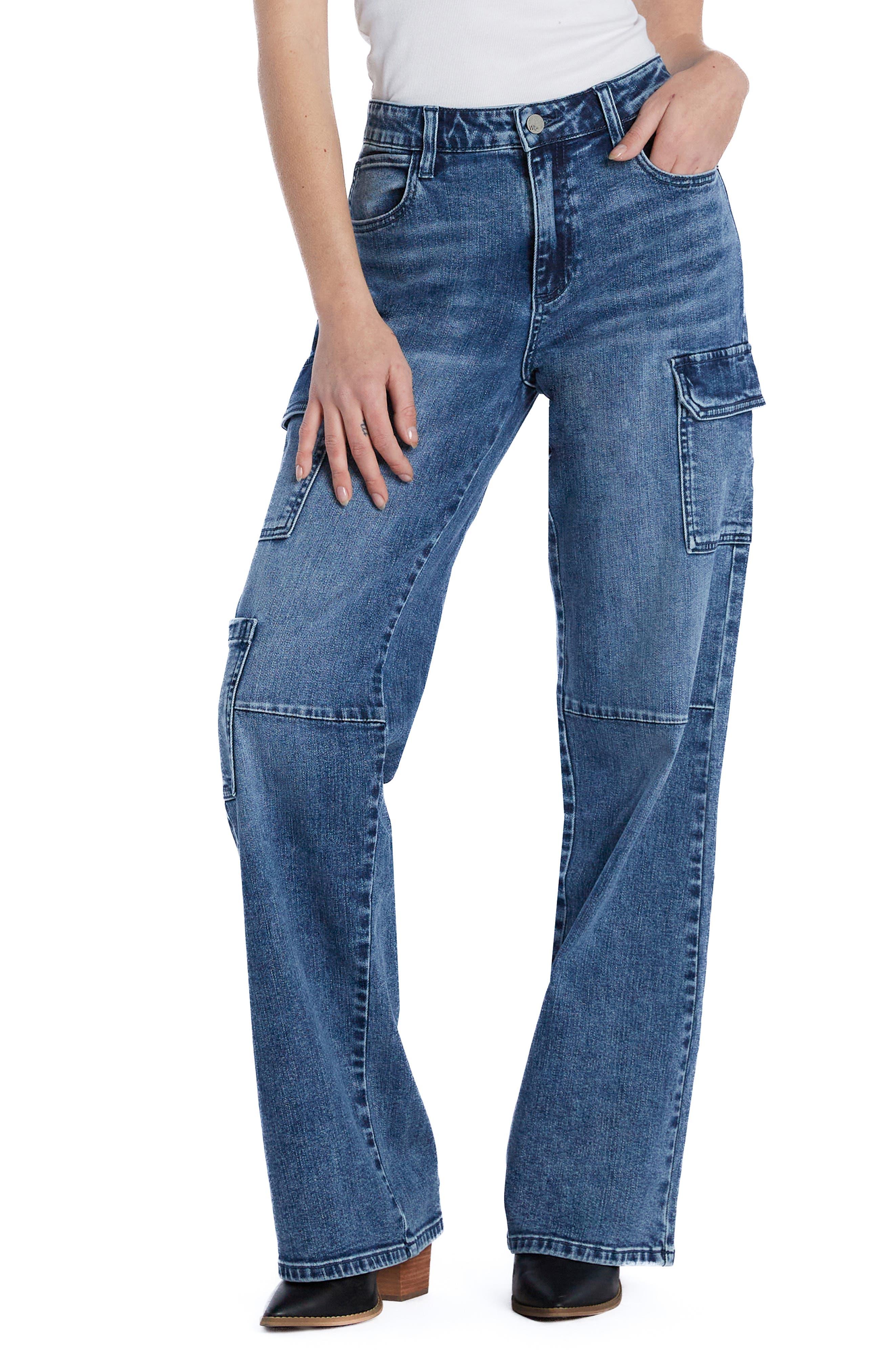 Wash Lab Denim Cargo Wide Leg Jeans in Blue Lyst