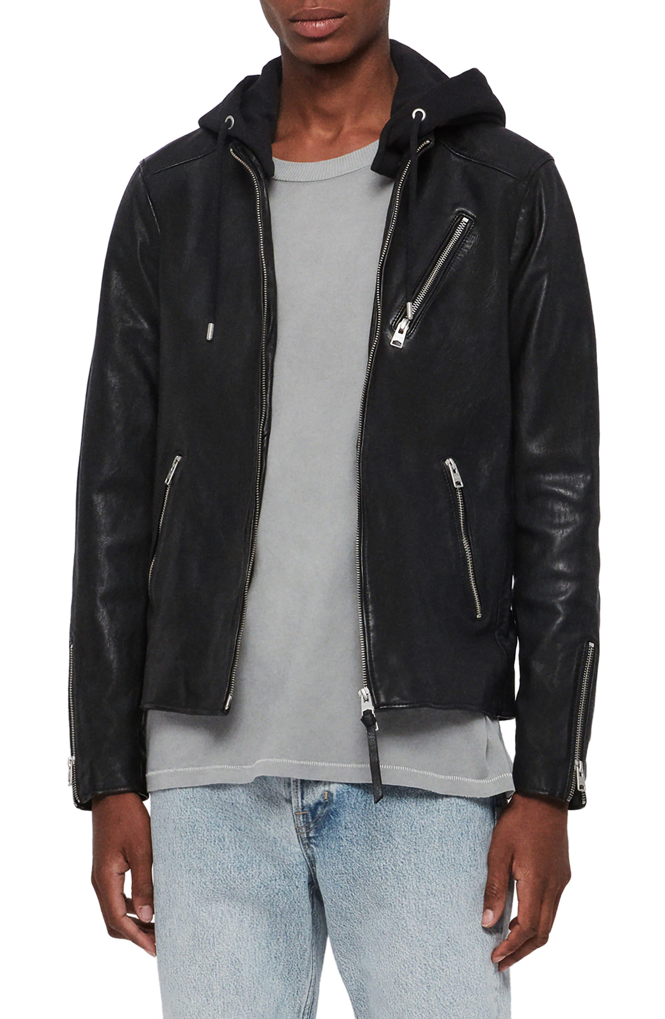 AllSaints Harwood Hooded Leather Jacket in Black for Men Lyst