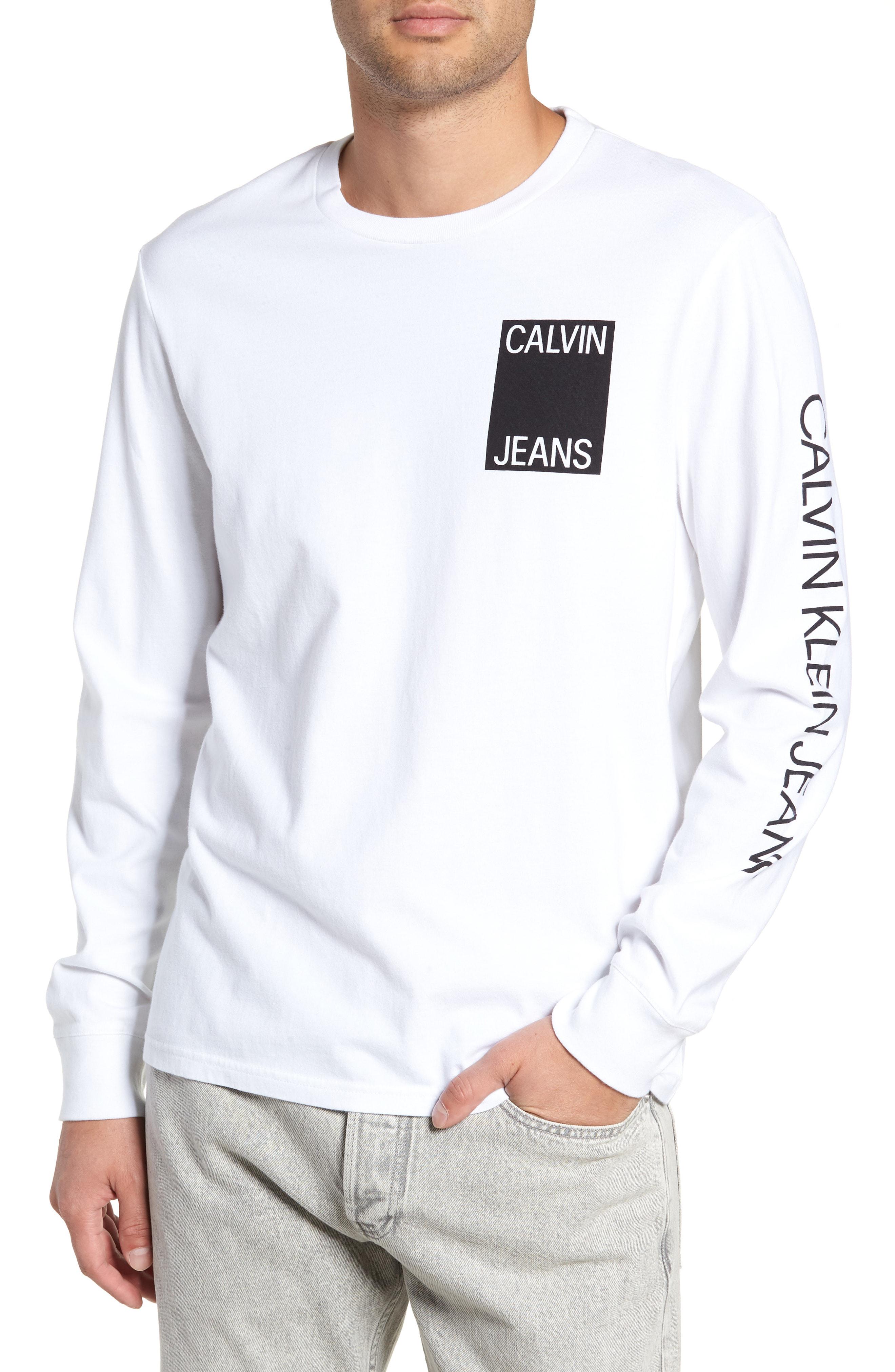 Calvin Klein Stacked Logo Long Sleeve T-shirt in White for Men - Lyst